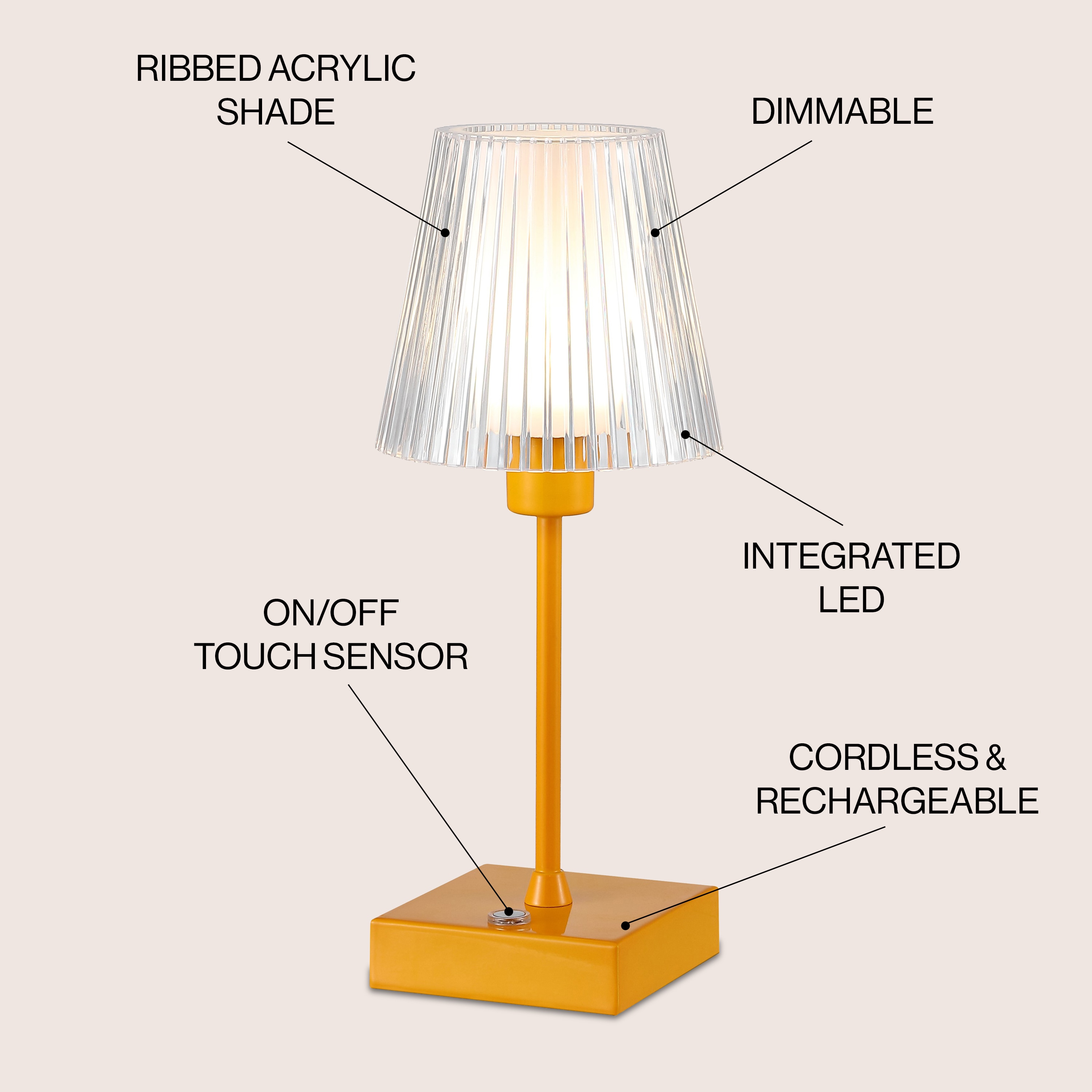 Oscar 12.5" Orange Cordless Iron and Acrylic LED Table Lamp