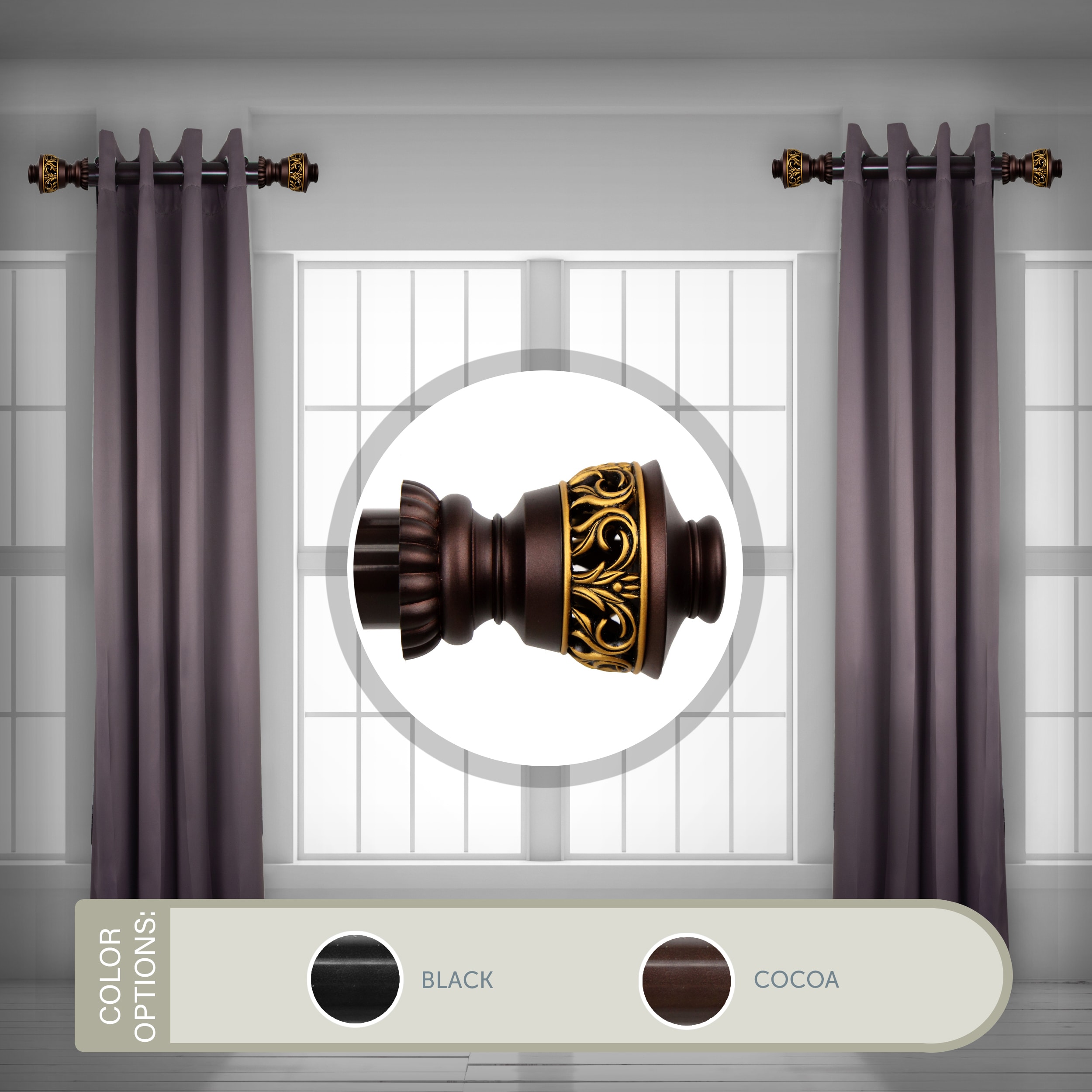 Hart & Harlow LO-SIDE150-22-7 Scott 1.5-in 12-in to 20-in Cocoa Steel Side curtain rod with Finials