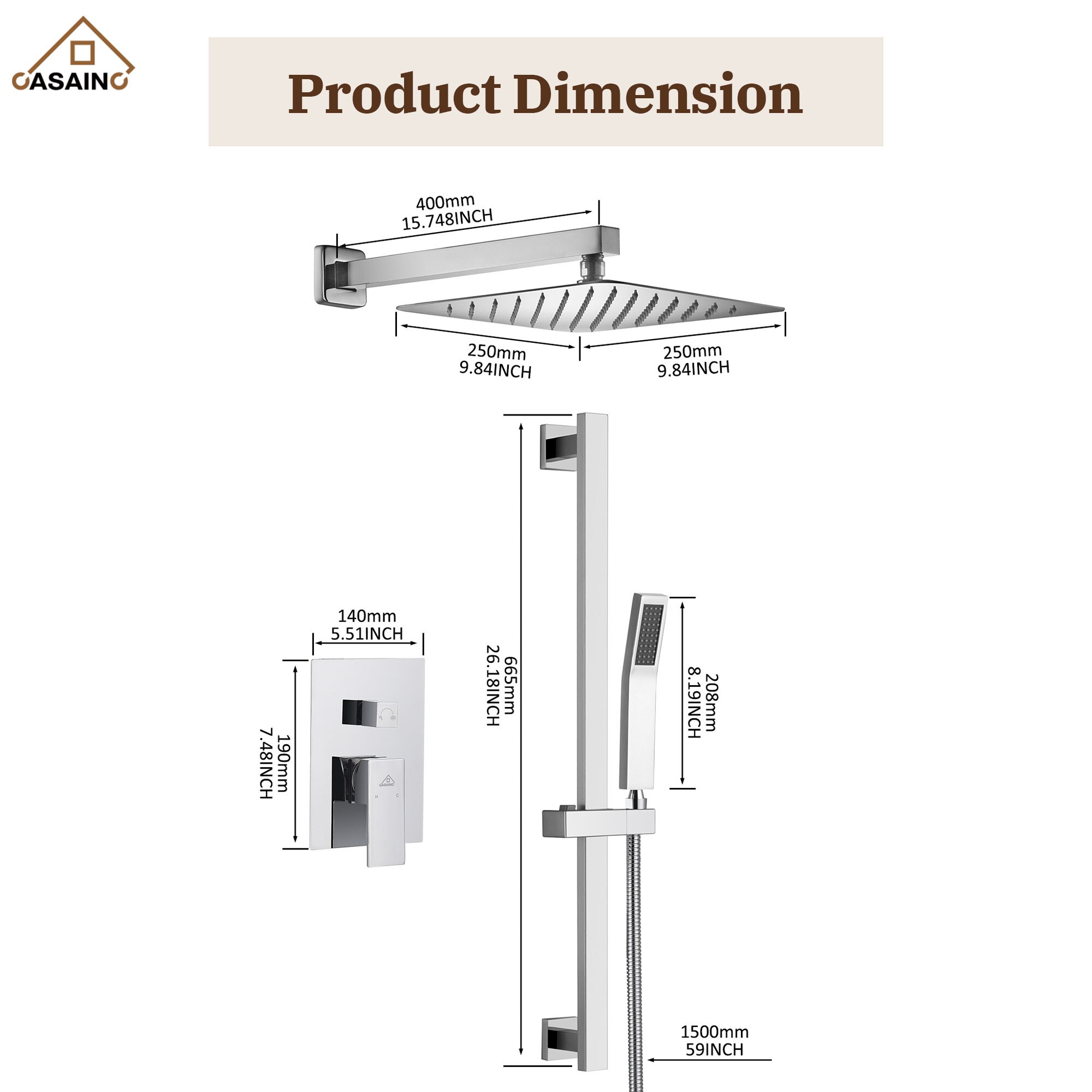 CASAINC M6628-A-10-CP Showerhead-Bar-Panels - View #10