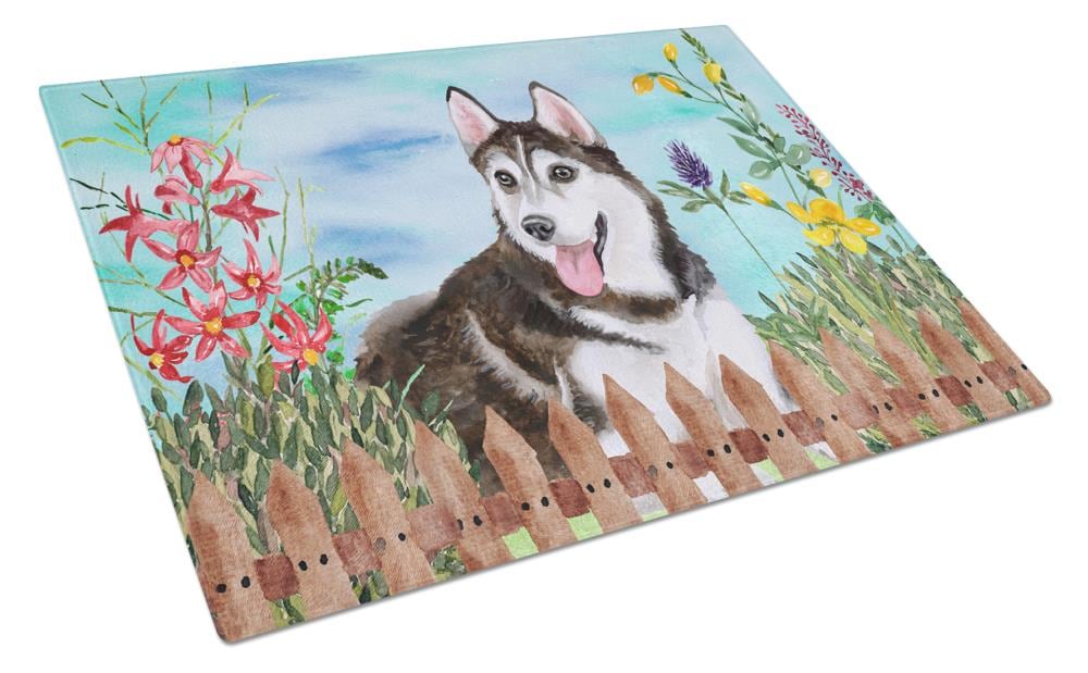 Caroline's Treasures CK1274LCB Springtime Dog 11.25-in L x 15.75-in W Glass Cutting Board