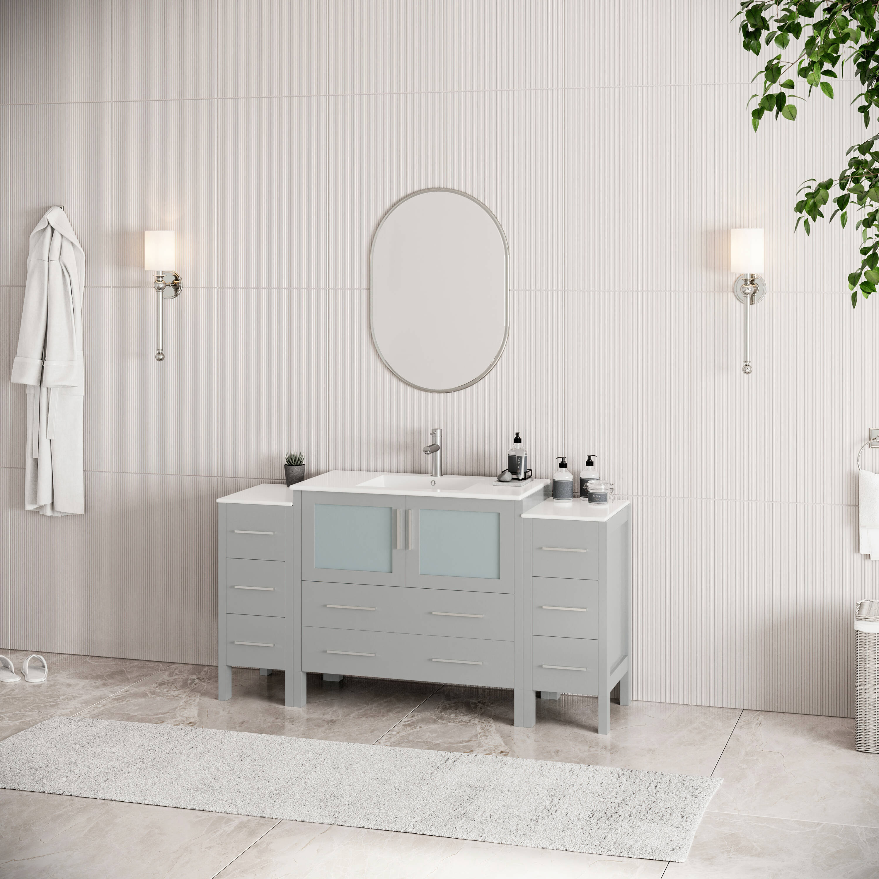 Fresca FCB62-123612GR-I Torino 60-in Gray Single sink Bathroom Vanity with White Ceramic Top
