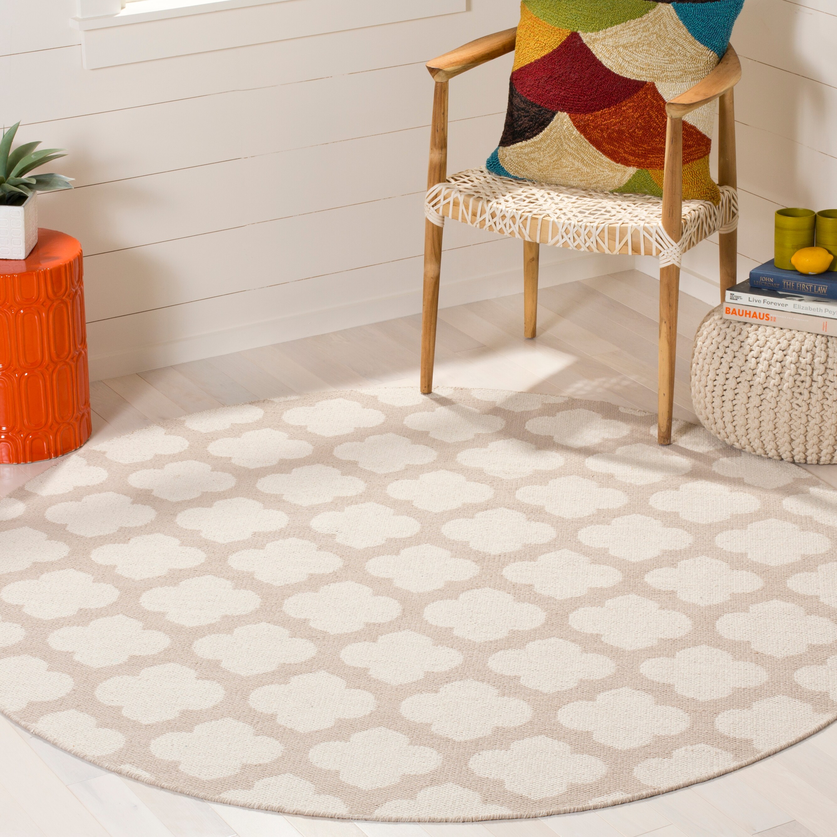 Safavieh MTK723A-6R Montauk Salvo 6 x 6 (ft) Cotton Beige/Ivory Round Indoor Trellis Farmhouse/Cottage Area rug