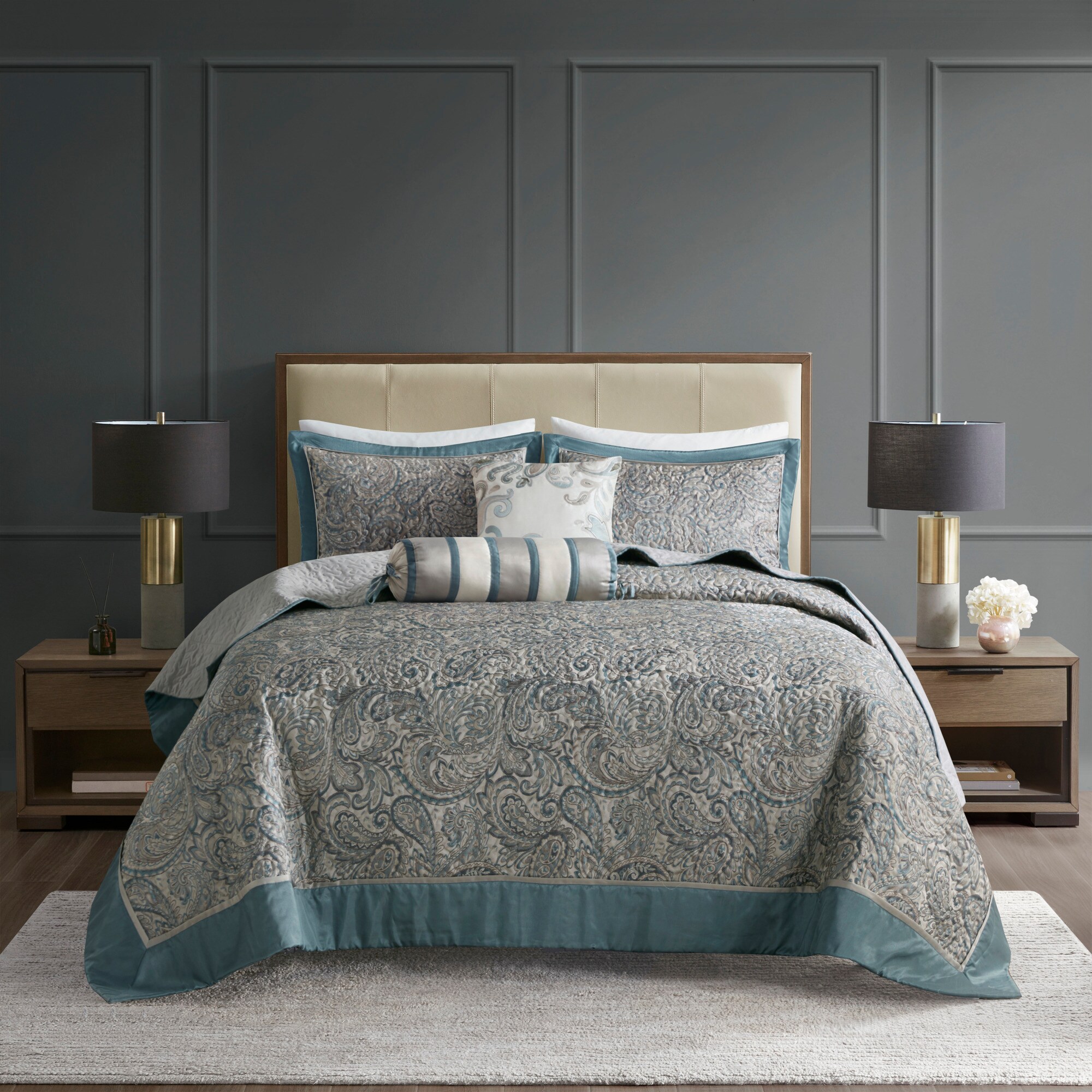 Madison Park MP13-8314 5 -Piece Teal Queen Bedspread Set