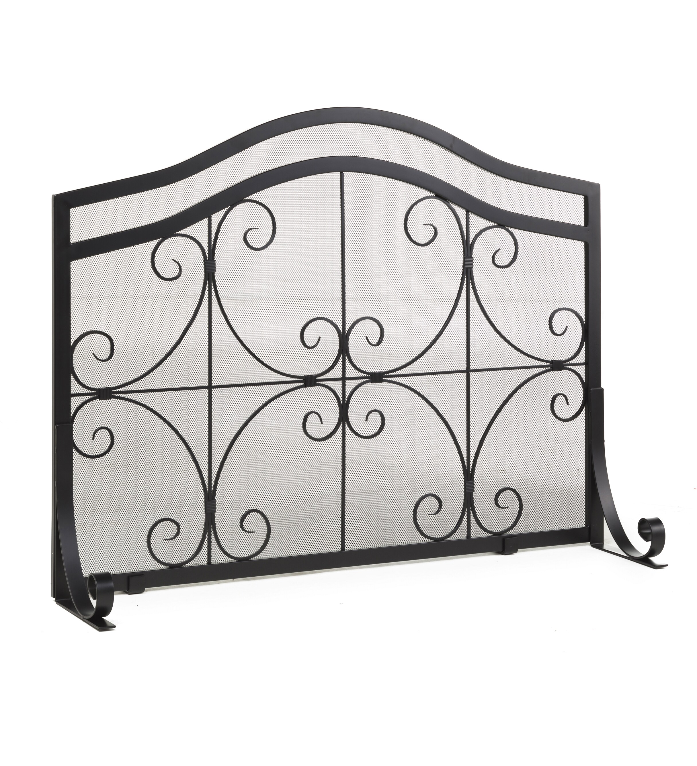 Evergreen 38-in Black Iron 1 -Panel Scroll Fireplace Screen #47M2464