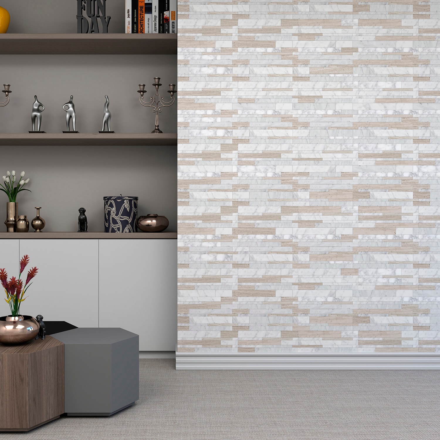 Peel&Stick Mosaics Canyon Ridge Beige and White 12-in x 12-in Polished ...