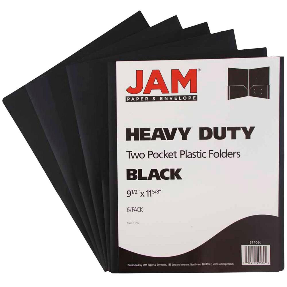 Black JAM PAPER Heavy Duty Plastic  School Folders with 6/pack 