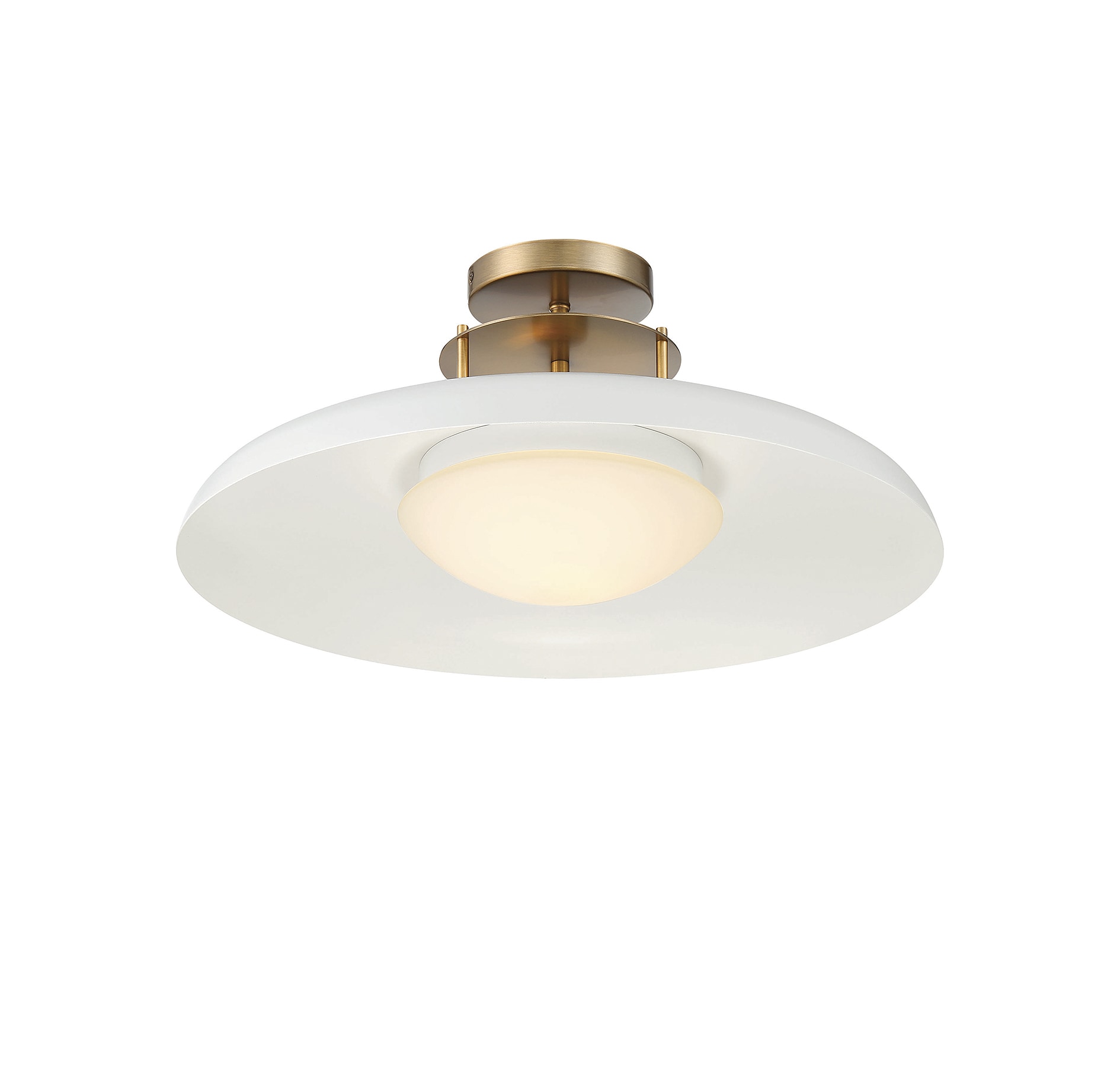 Vintage Opal Glass Semi-Flush Mount with Warm Brass Accents