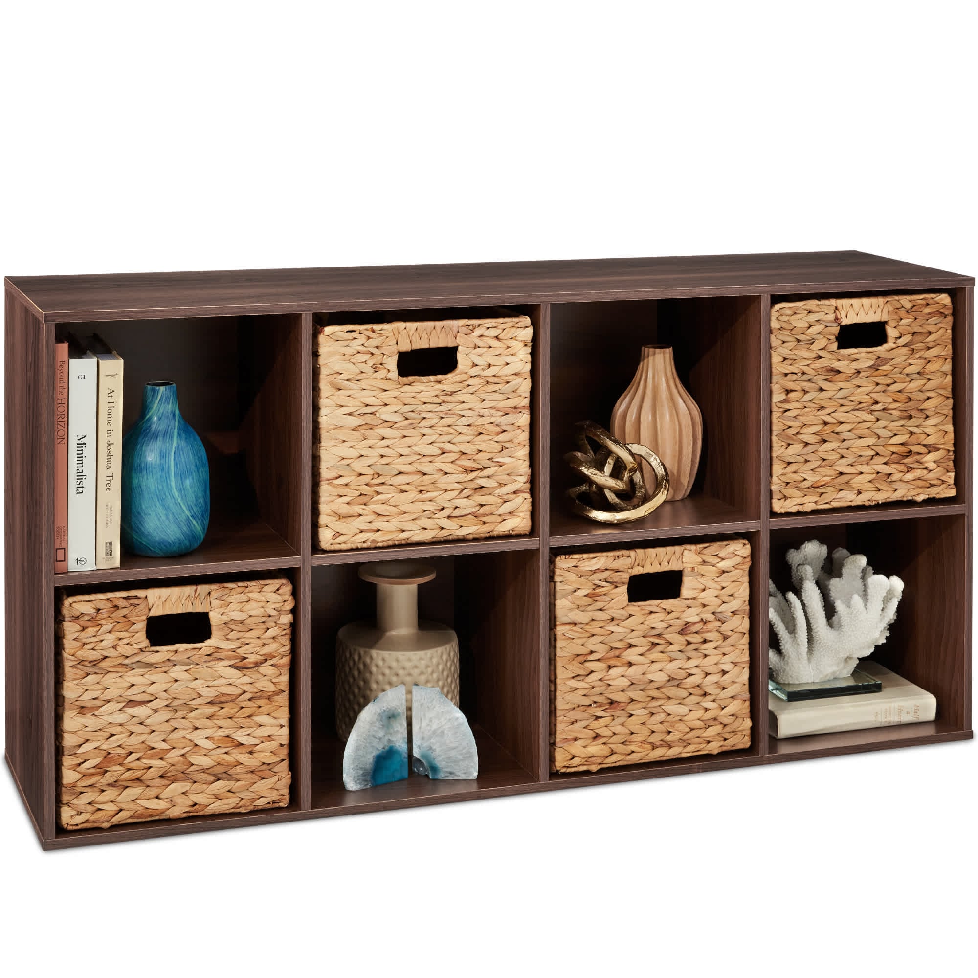 Best Choice Products SKY6877 8-Cube Bookshelf 11in Display Storage System Organizer w/ Removable Back Panels - Walnut
