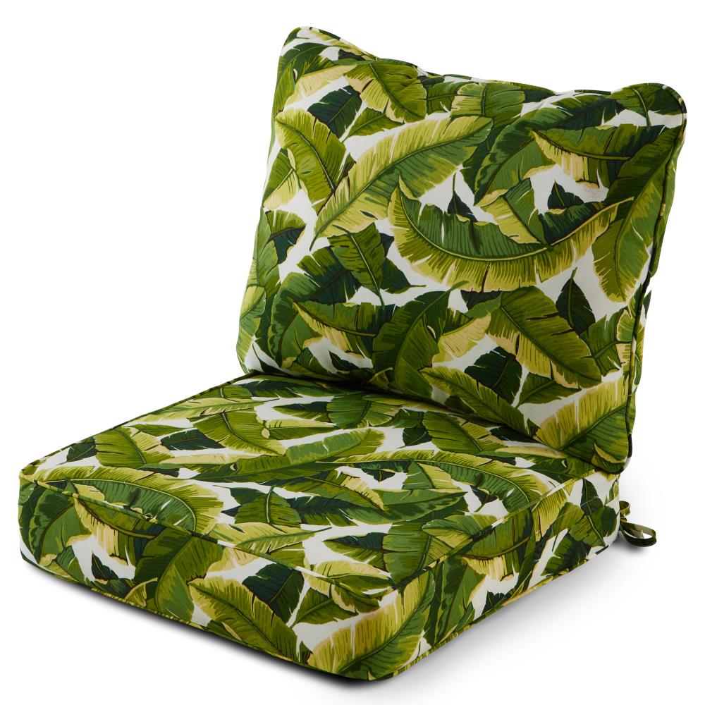 Greendale Home Fashions OC7820-PALM-WHITE 24-in x 24-in 2 -Piece Palm Leaves White Deep seat patio chair cushion