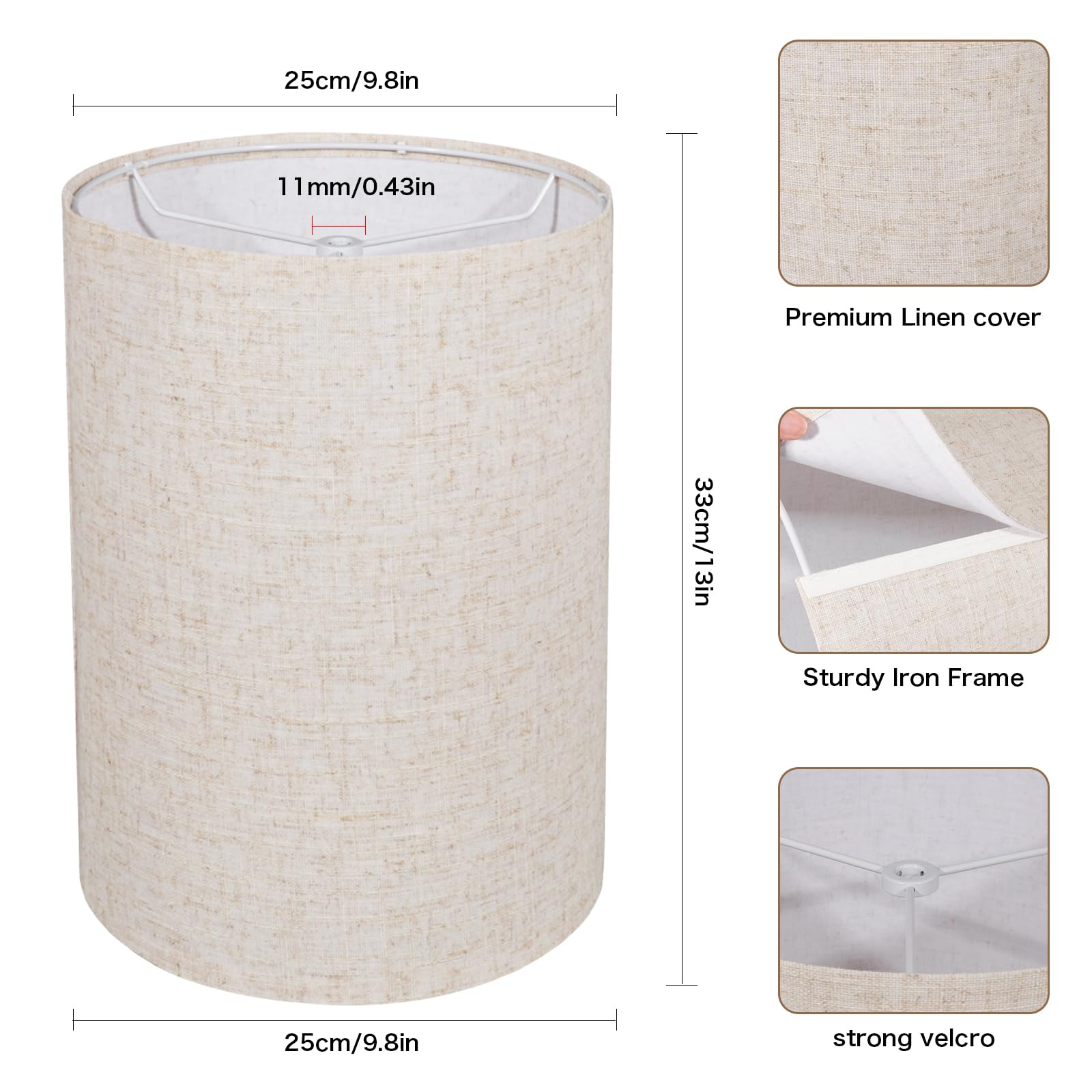 Oyezvary Tall Drum Lamp Shade Beige Line Fabric 10 Inch Top x 10 Inch ...