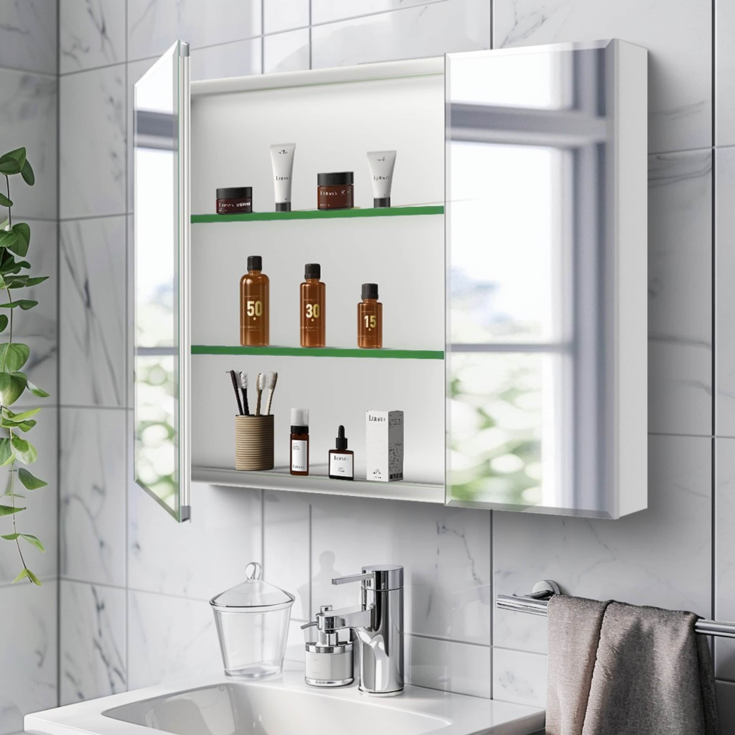 ToolCat BZ-2-136-JYG 30-in x 26-in Surface/Recessed Mount Sliver Mirrored Rectangle Soft Close Medicine Cabinet