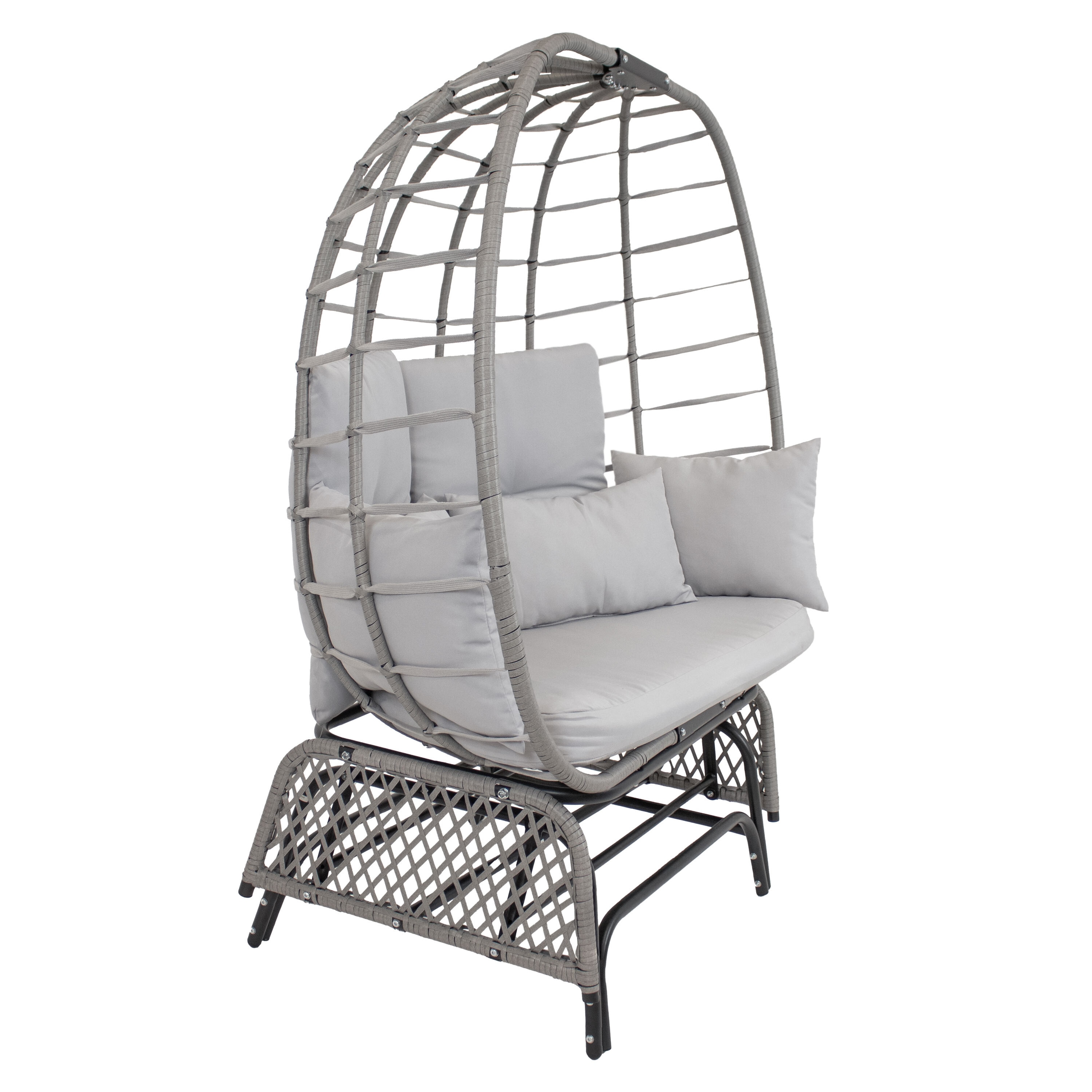 Gray Polyrattan Double Egg Chair Glider with Cushions