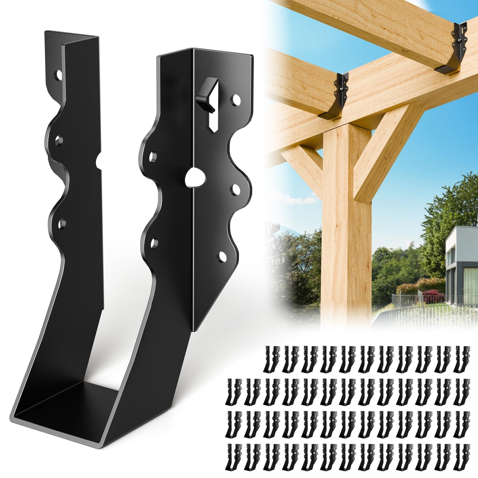 Phyfalip 25 Pack Black 2x6 Joist Hanger 18 Gauge Galvanized Steel Face Mount Hurricane Tie Bracket for Floor Deck Ceiling Joists Pressure Treated #LPF0502Z57