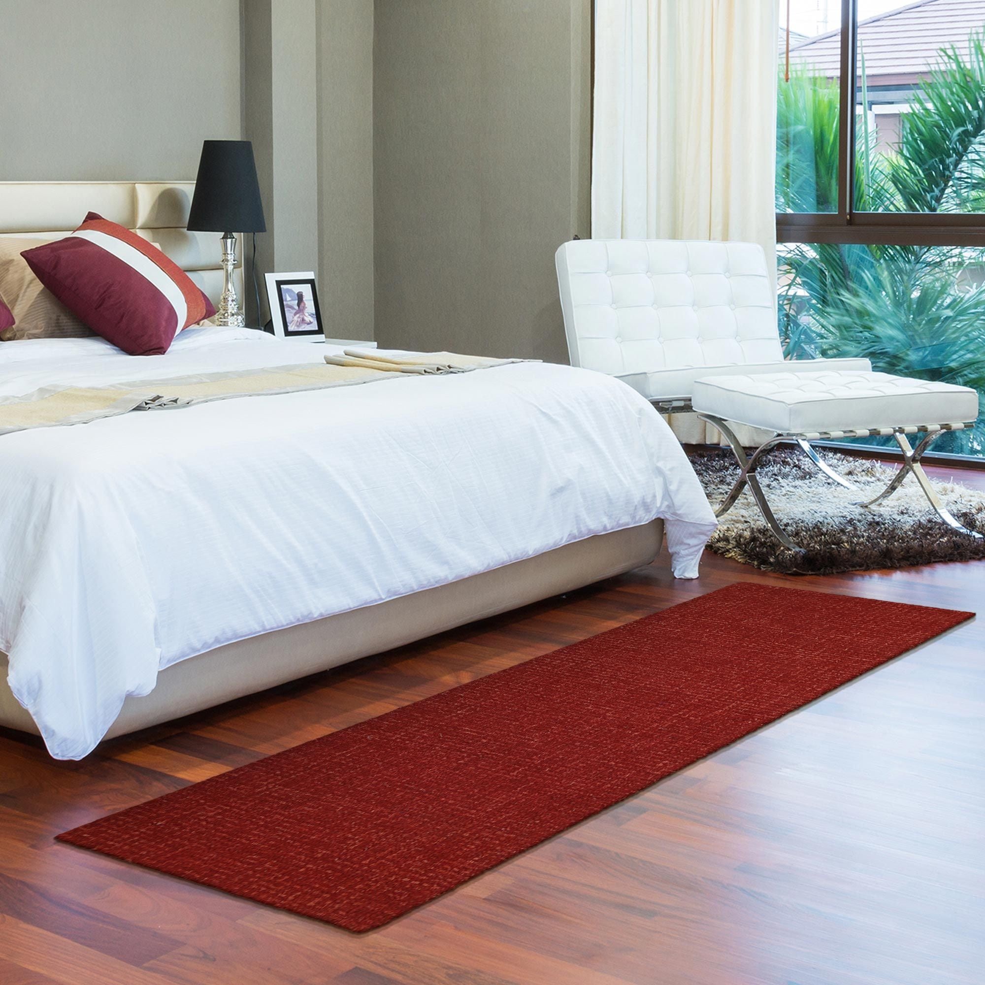 Ottomanson OW5000-2X8 Agra 2 x 8 (ft) Knotted Wool Dark Red Rectangular Indoor Solid Mid-Century Modern Runner rug