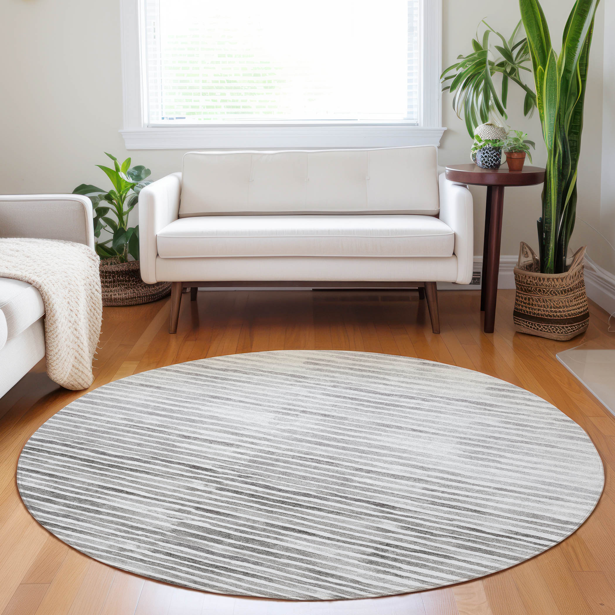 Addison Rugs AMF187GY8RO Mayfield AMF187GY 8 x 8 (ft) Loomed Polyester Gray Round Indoor Geometric Machine washable Area rug