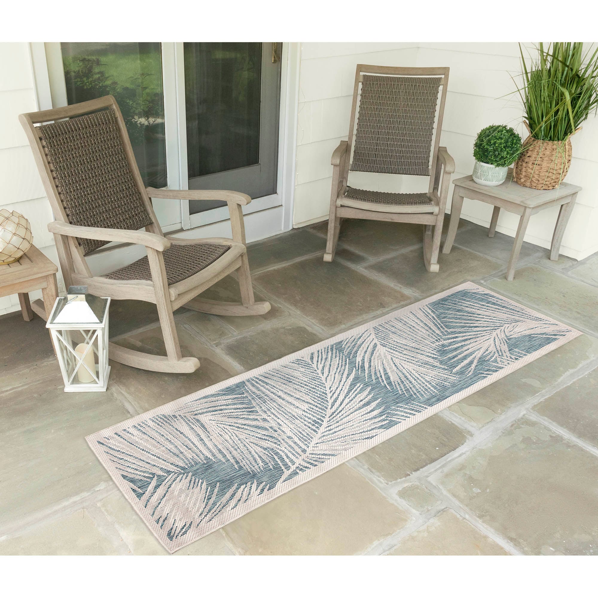 Liora Manne CRER5847404 Carmel 2 x 5 (ft) Loomed Polypropylene Aqua Rectangular Indoor/Outdoor Floral/Botanical Tropical Runner rug