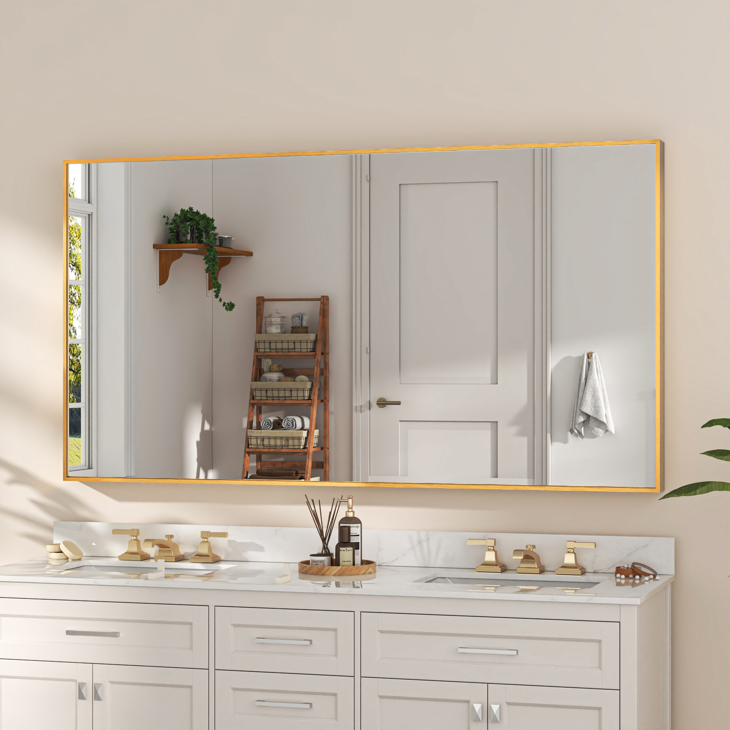 Yuaris 60 in. W x 36 in. H Rectangular Wall Bathroom Aluminiun Alloy Frame Vanity Mirror in Champagne Bronze