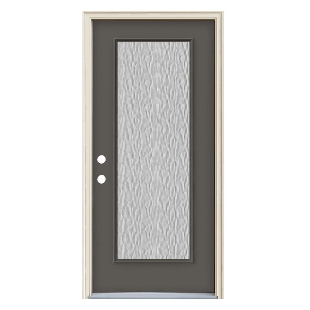 JELD-WEN LOWOLJW230600065 36-in x 80-in x 4-9/16-in Steel Full Lite Right-Hand Inswing Timber Gray Painted Prehung Front Door with Brickmould Insulating Core