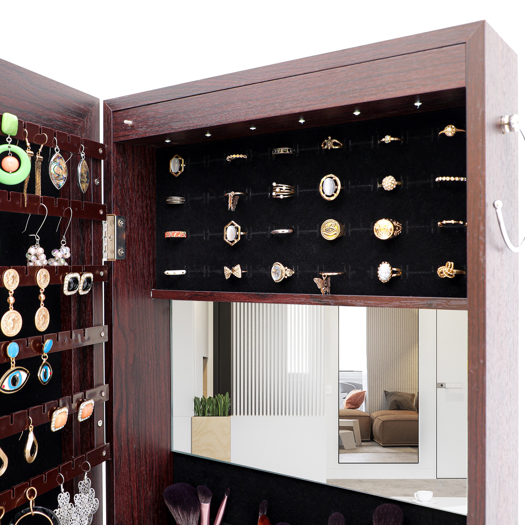 GZMR Jewelry Storage Mirror Cabinet Brown Jewelry Armoire in the Jewelry  Armoires department at