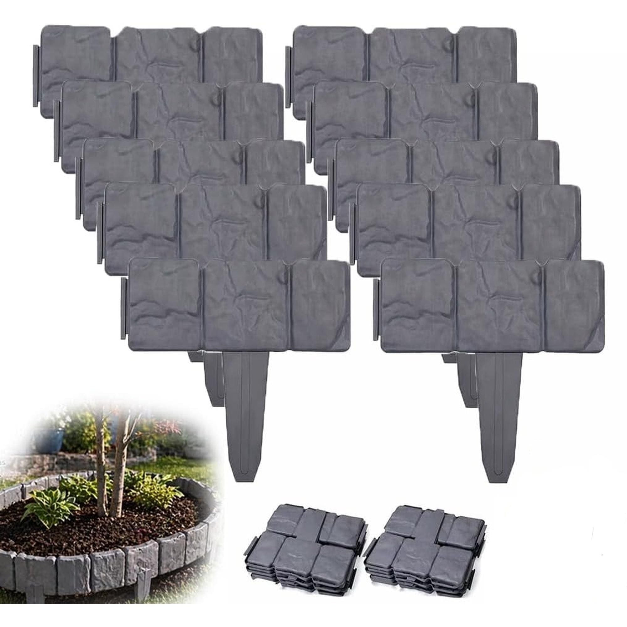 Angel Sar 20 Piece Imitation Stone Garden Edging with Interlocking Panels for Flower Bed Path Lawn Yard