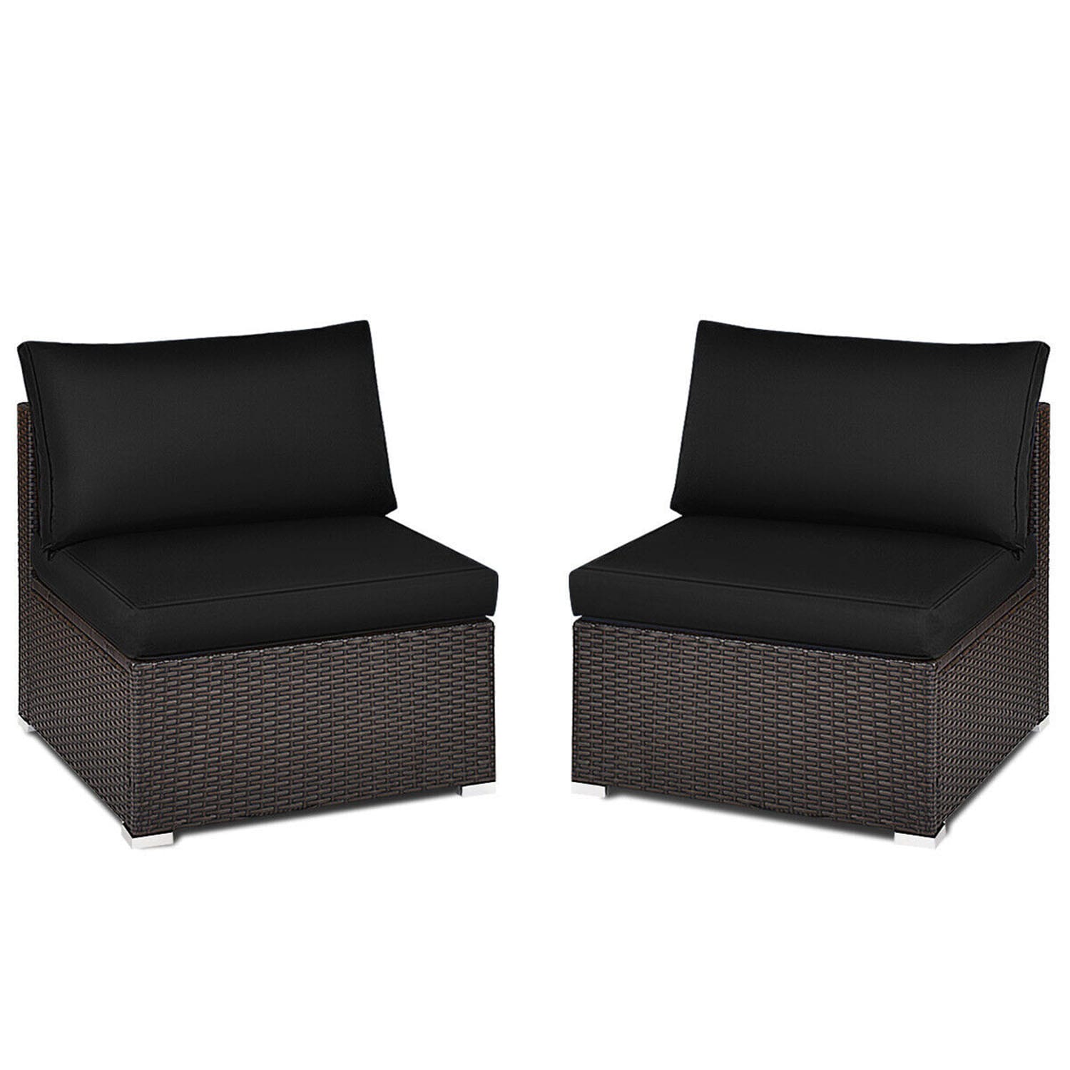 Black and Brown Rattan Armless Outdoor Sectional Sofa