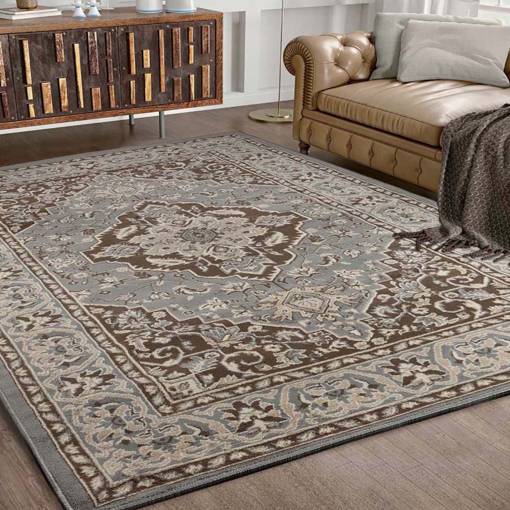 Elegant Gray Floral Medallion 7x9 ft Synthetic Area Rug
