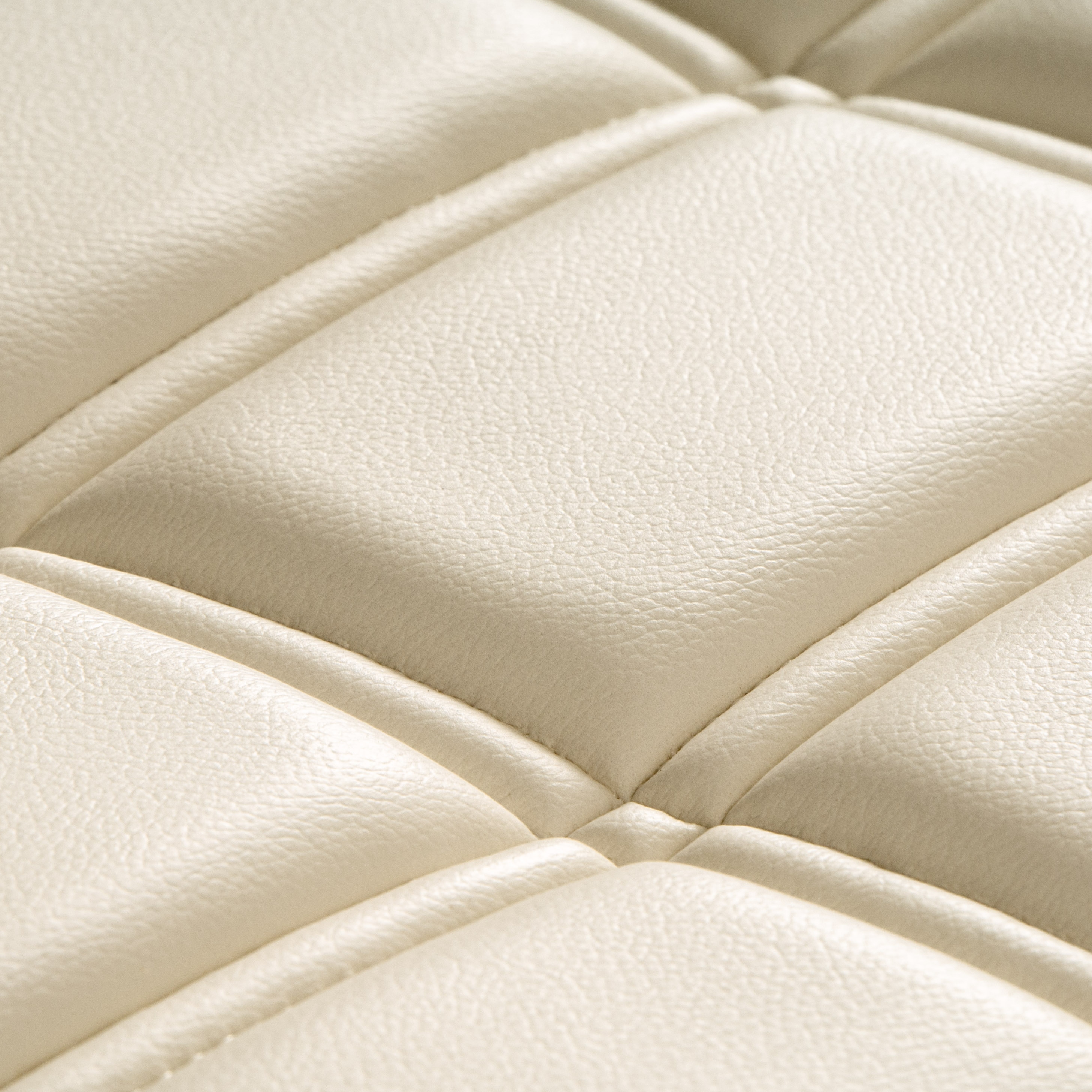 White Leatherette Tufted Ottoman with Dark Espresso Legs
