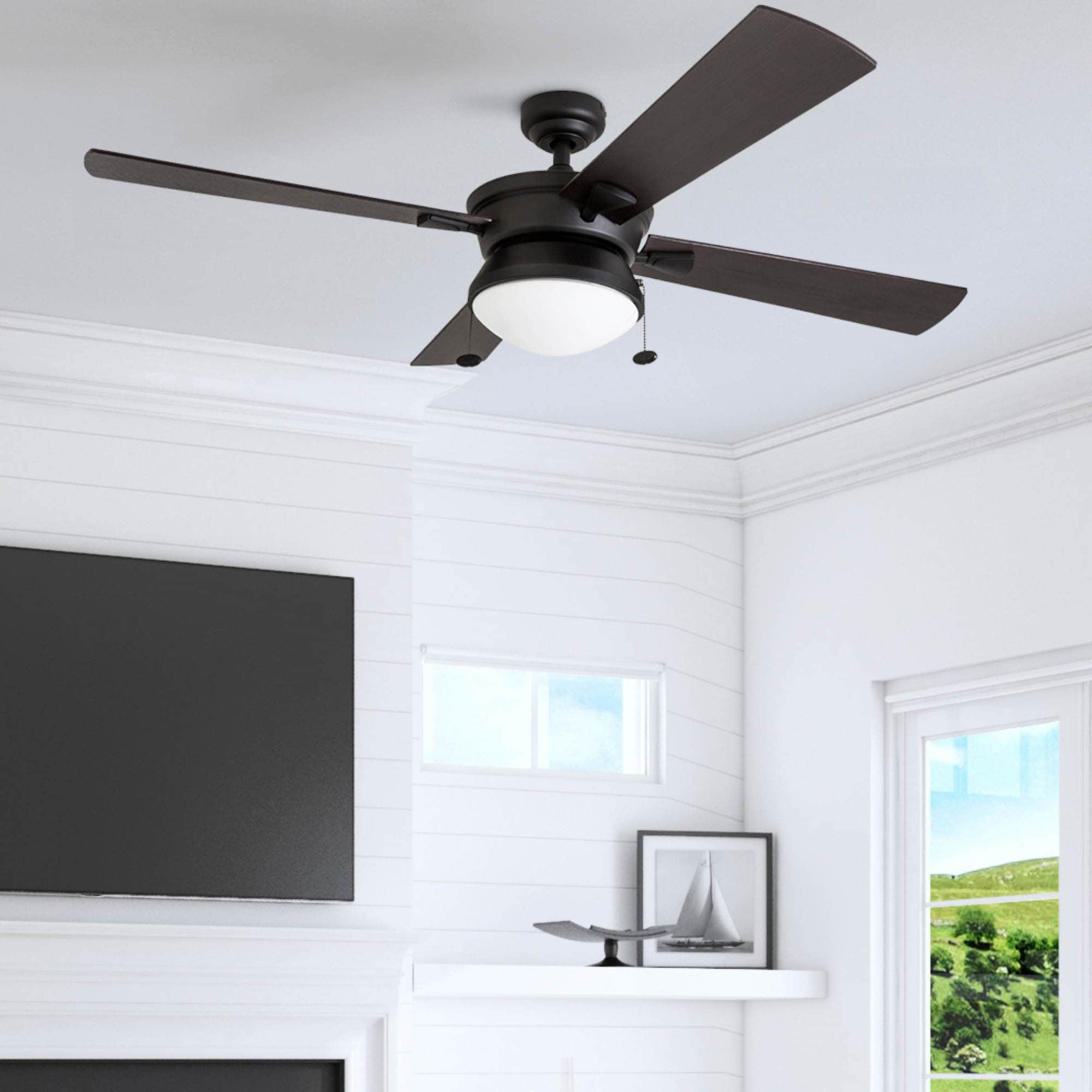 Prominence Home 50345-26 Auletta 52-in Outdoor Matte Black with Ebony/Aged Cedar Blades Ceiling Fan With Light ( 4 -Blade )
