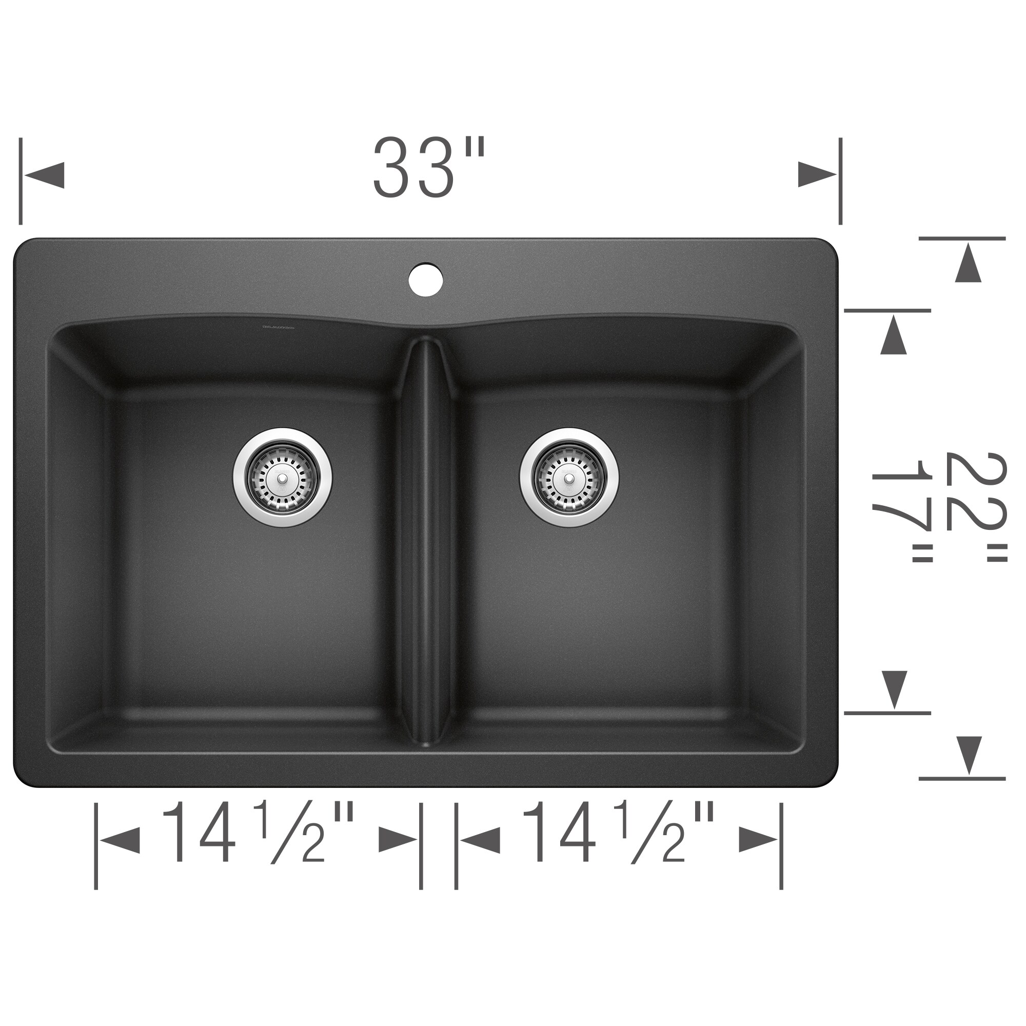 BLANCO Diamond DropIn 33in x 22in Anthracite Double Equal Bowl 1