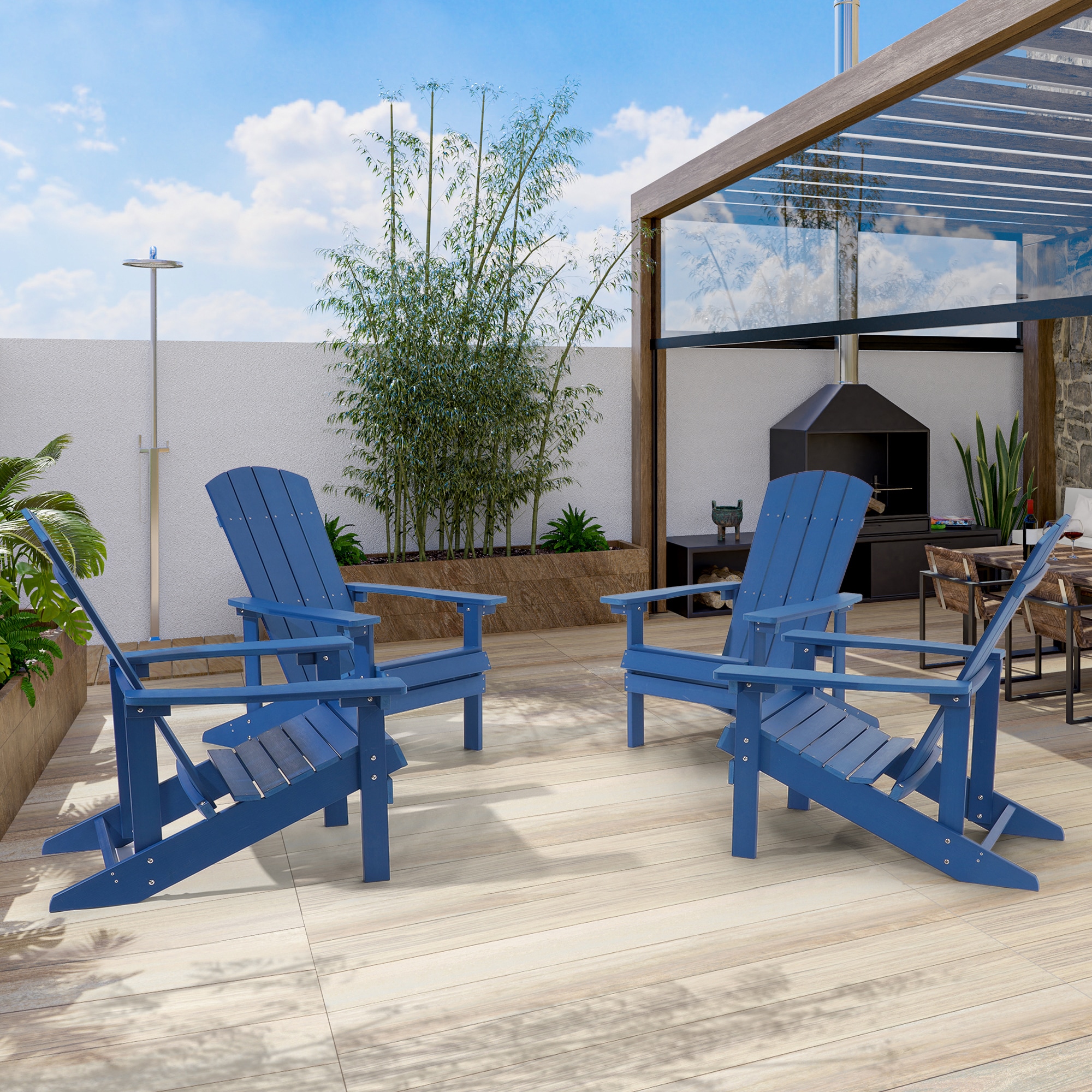 ACEGOSES LW-QW-B1NY-4 Adirondack Chair Set of 4 Navy Stationary Adirondack Chair with Slat Seat