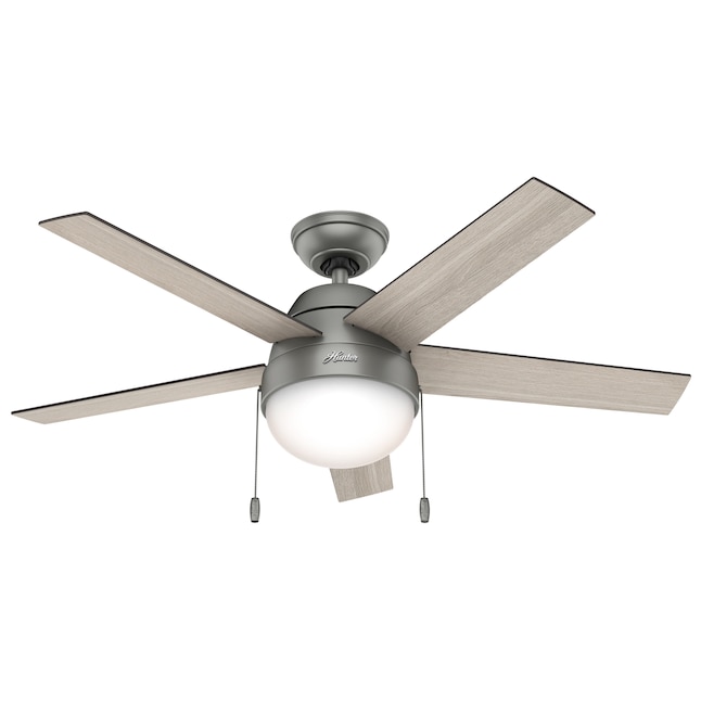 Hunter Anslee 46 In Matte Silver Led Indoor Downrod Or Flush Mount Ceiling Fan With Light 5 Blade The Fans Department At Com - What Size Bulb For Hunter Ceiling Fan