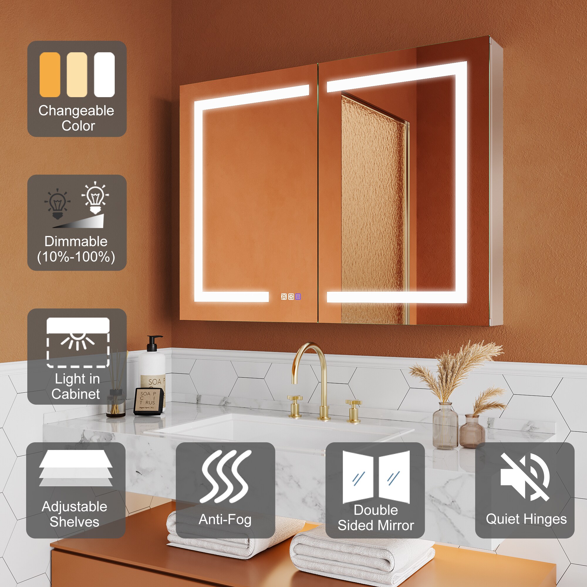ExBrite Opale 32-in x 30-in Lighted LED Fog Free Surface/Recessed Mount Silver- 30