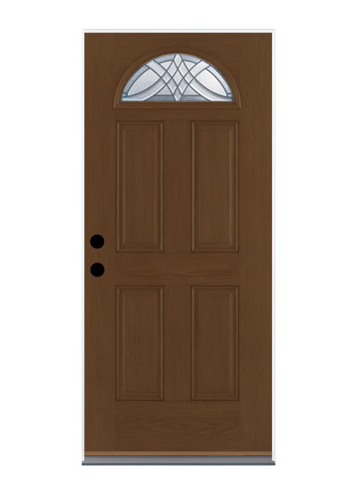 Therma-Tru Benchmark Doors BMTT612664 TerraCourt 36-in x 80-in x 4-9/16-in Fiberglass 1/4 Lite Right-Hand Inswing Walnut Stained Prehung Front Door Insulating Core