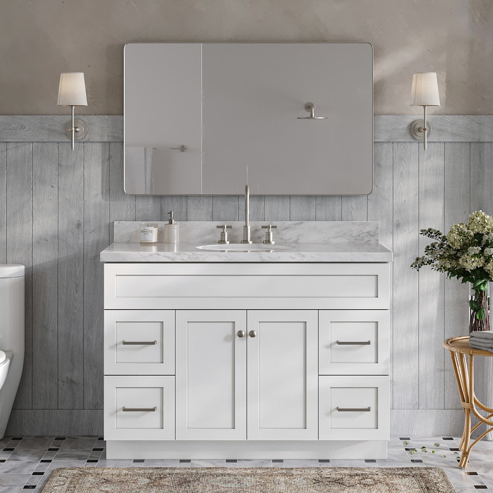 ARIEL F049SCWOVOWHT Hamlet 48-in White Undermount Single sink Bathroom Vanity with Carrara White Marble Marble Top