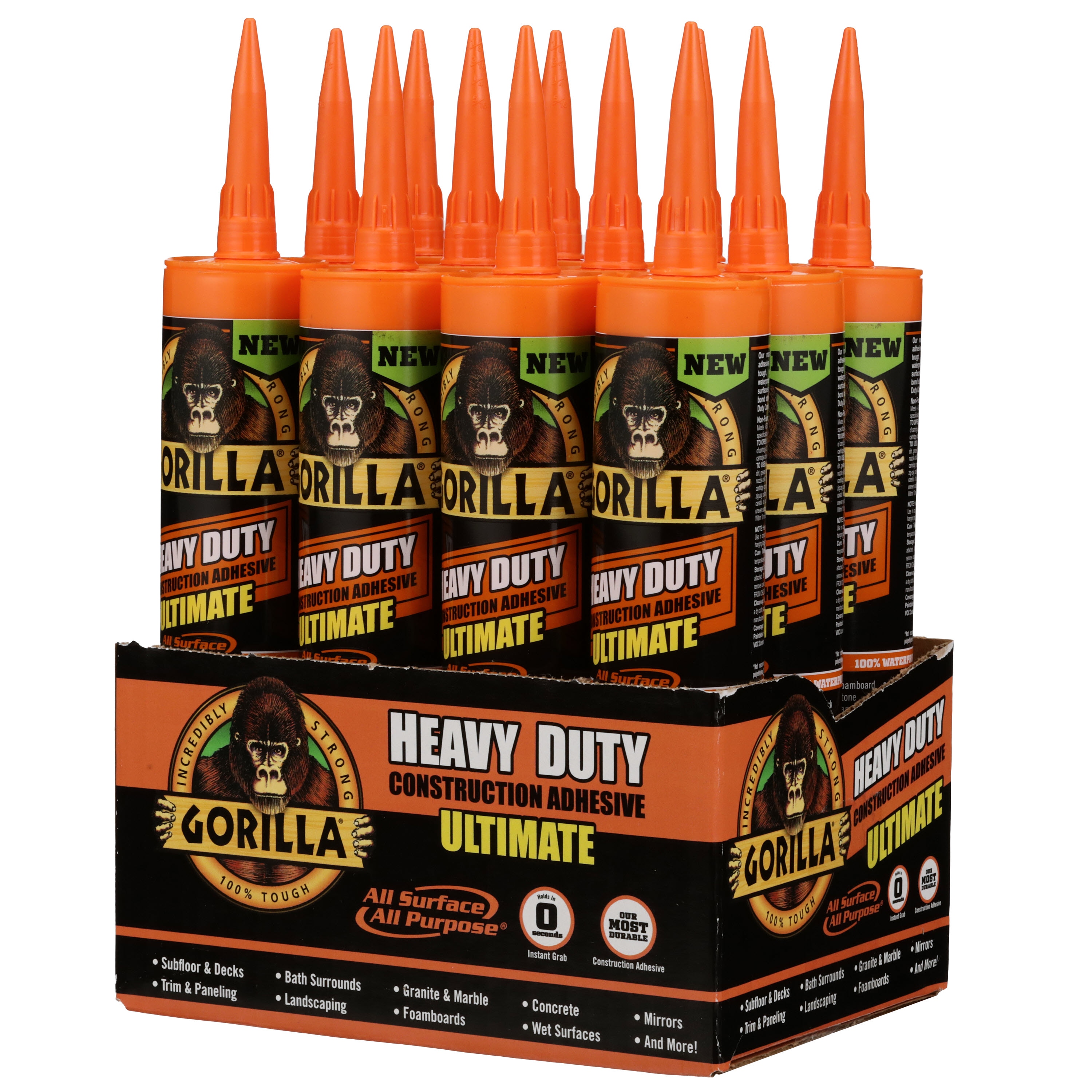 Gorilla Heavy Duty Regular/Ultimate Construction Adhesive, 9 oz/266ml White  Cartridge