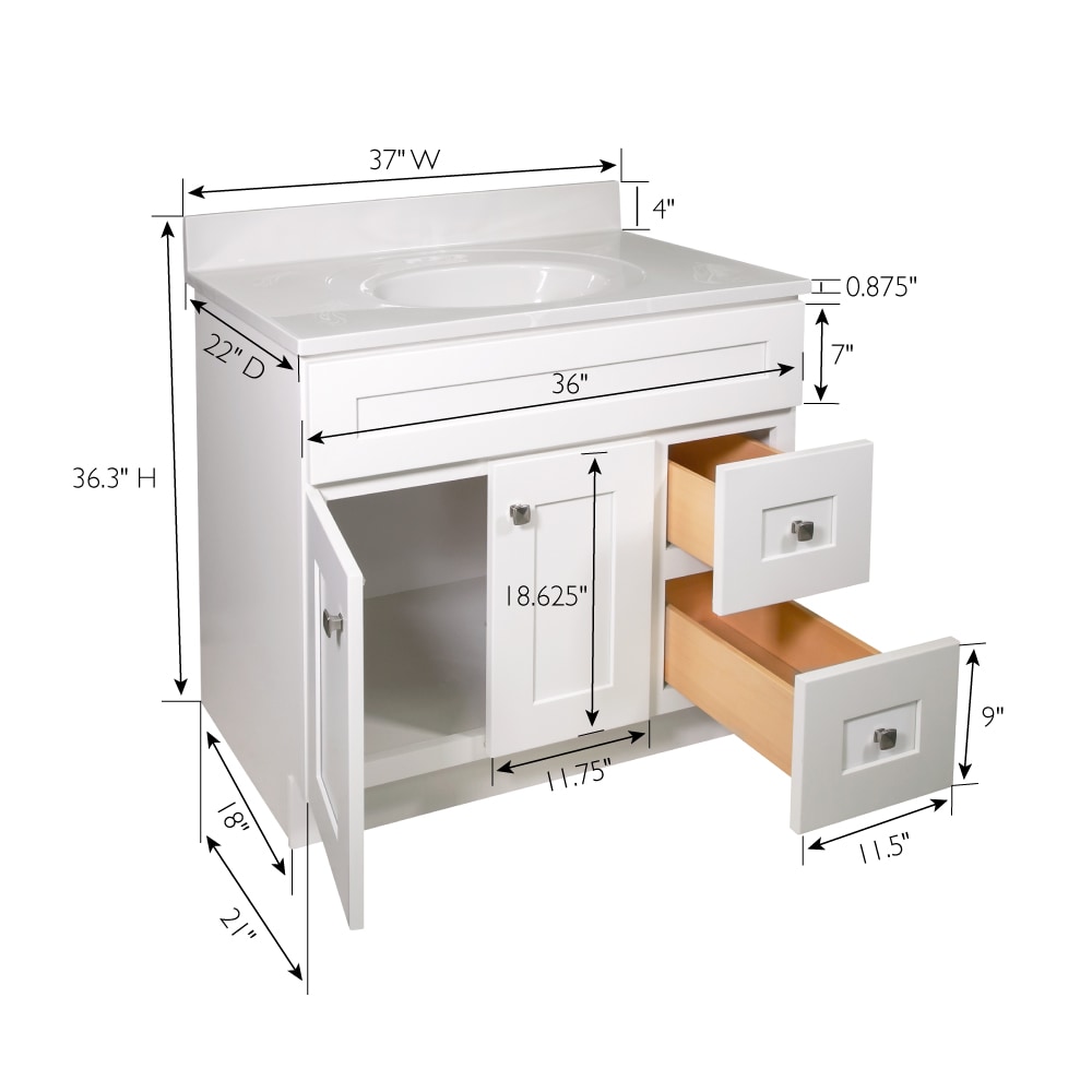 Design House Brookings 37-in White Single Sink Bathroom Vanity with ...