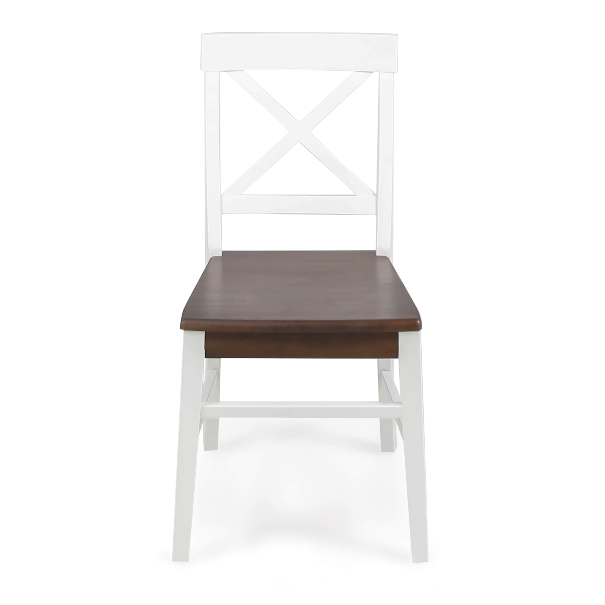Rustic Acacia Wood Dining Chairs in White and Walnut, Set of 2