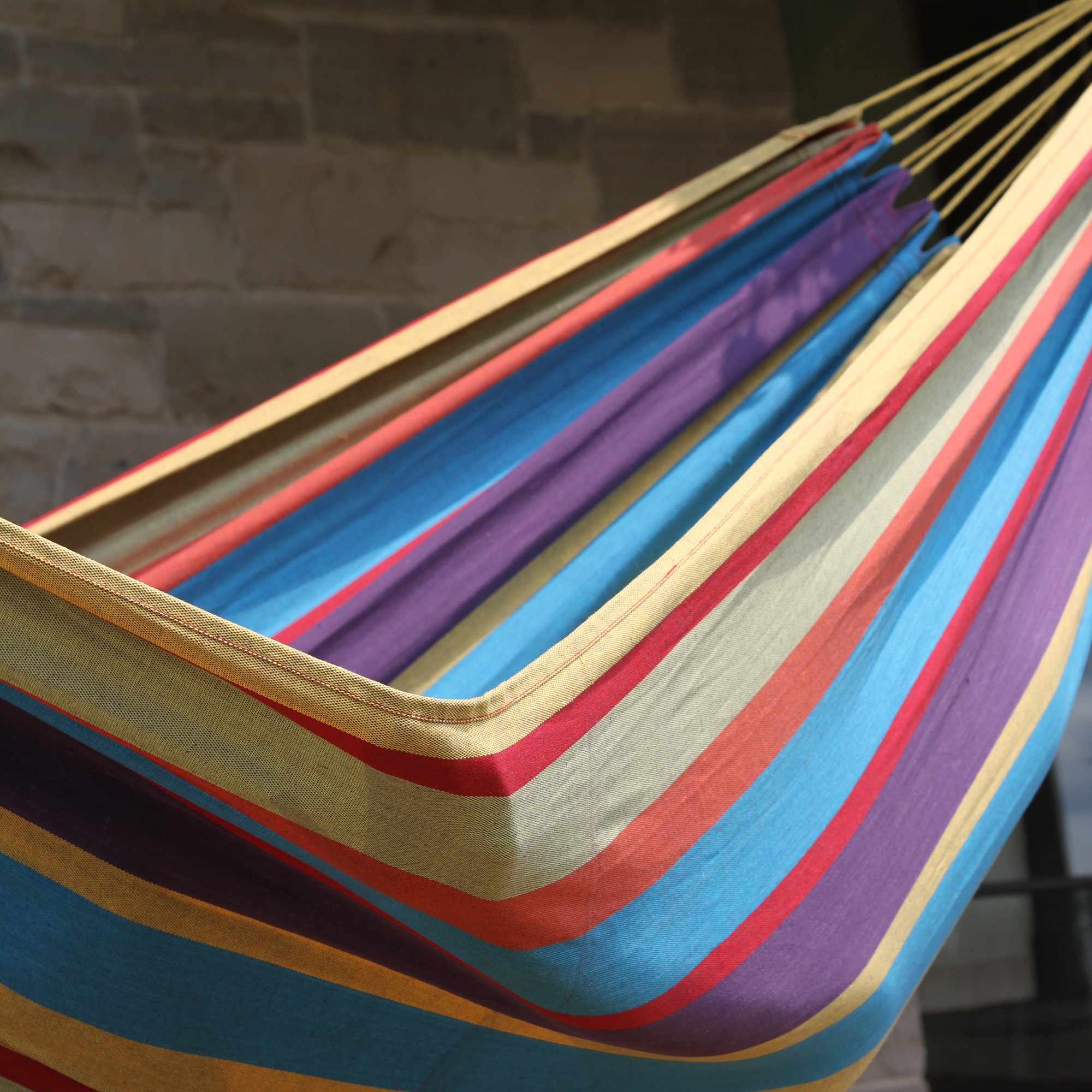 Multicolor Brazilian Style Cotton Double Hammock with Durable Polyester End Strings
