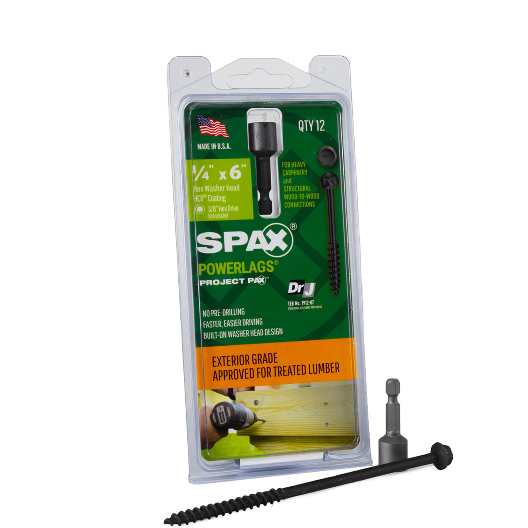 SPAX 45718207015243 1/4-in x 6-in Black Coated Hex -Head Exterior Structural wood screws 12 -Pack