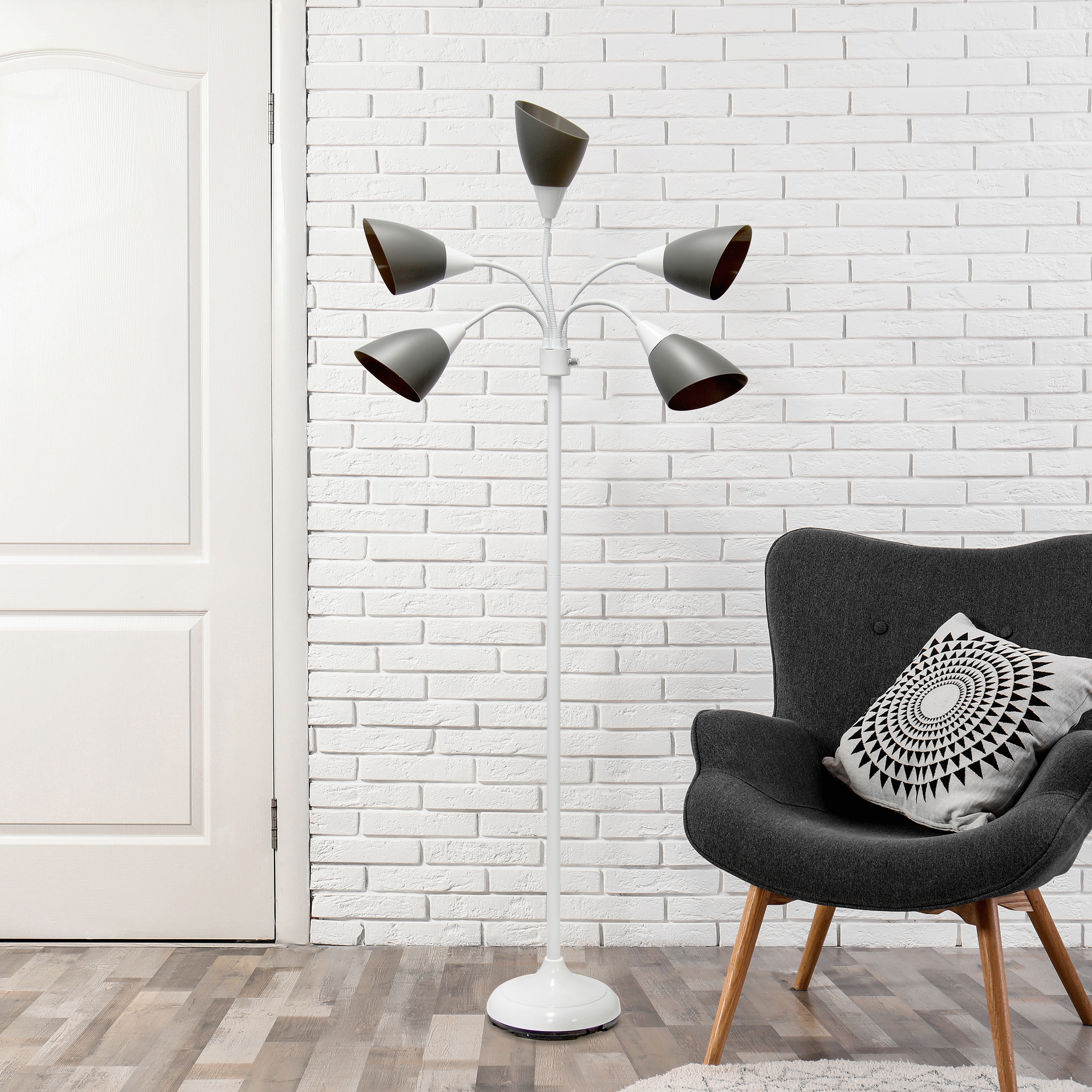Whimsical White 67" Adjustable Multi-Head Arc Floor Lamp for Kids
