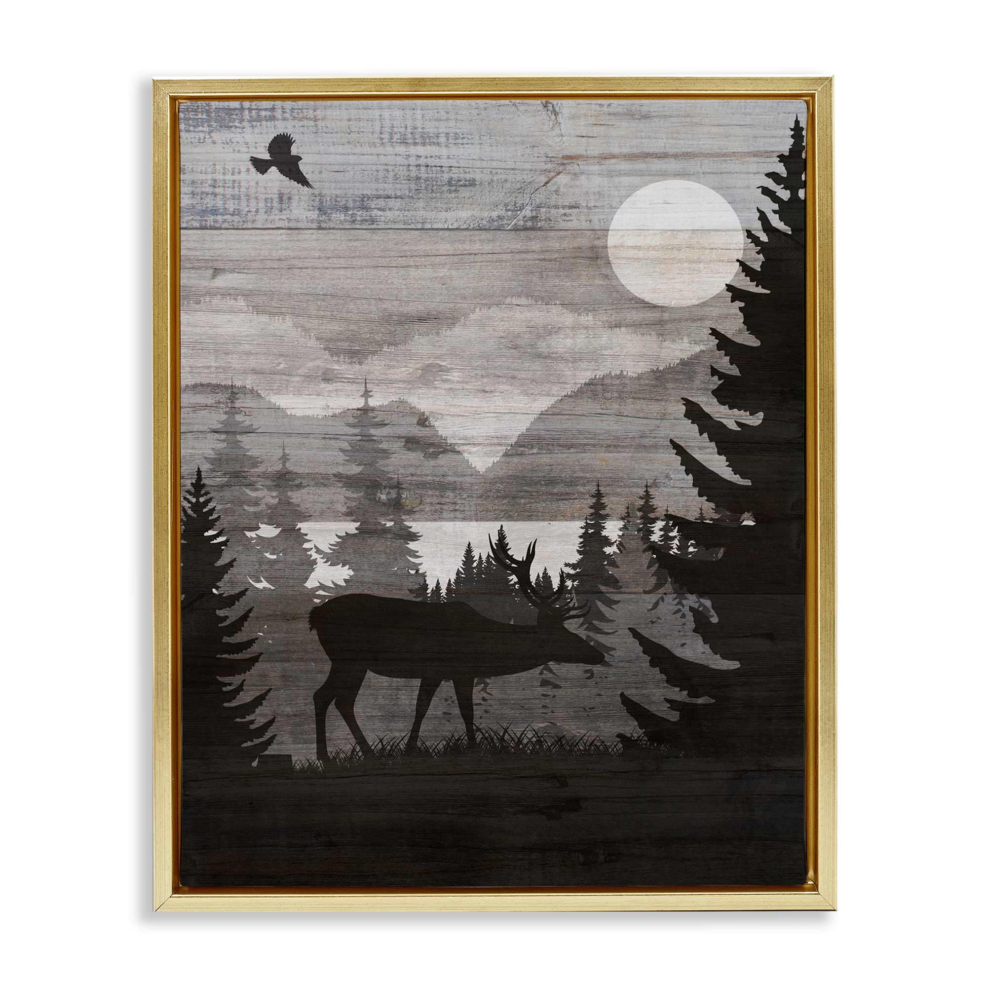 Stupell Industries BS-243-FFG-24X30 Rustic Moose at Night Gold Framed Floater Canvas Wall Art By Susan Arnot 25 x 31