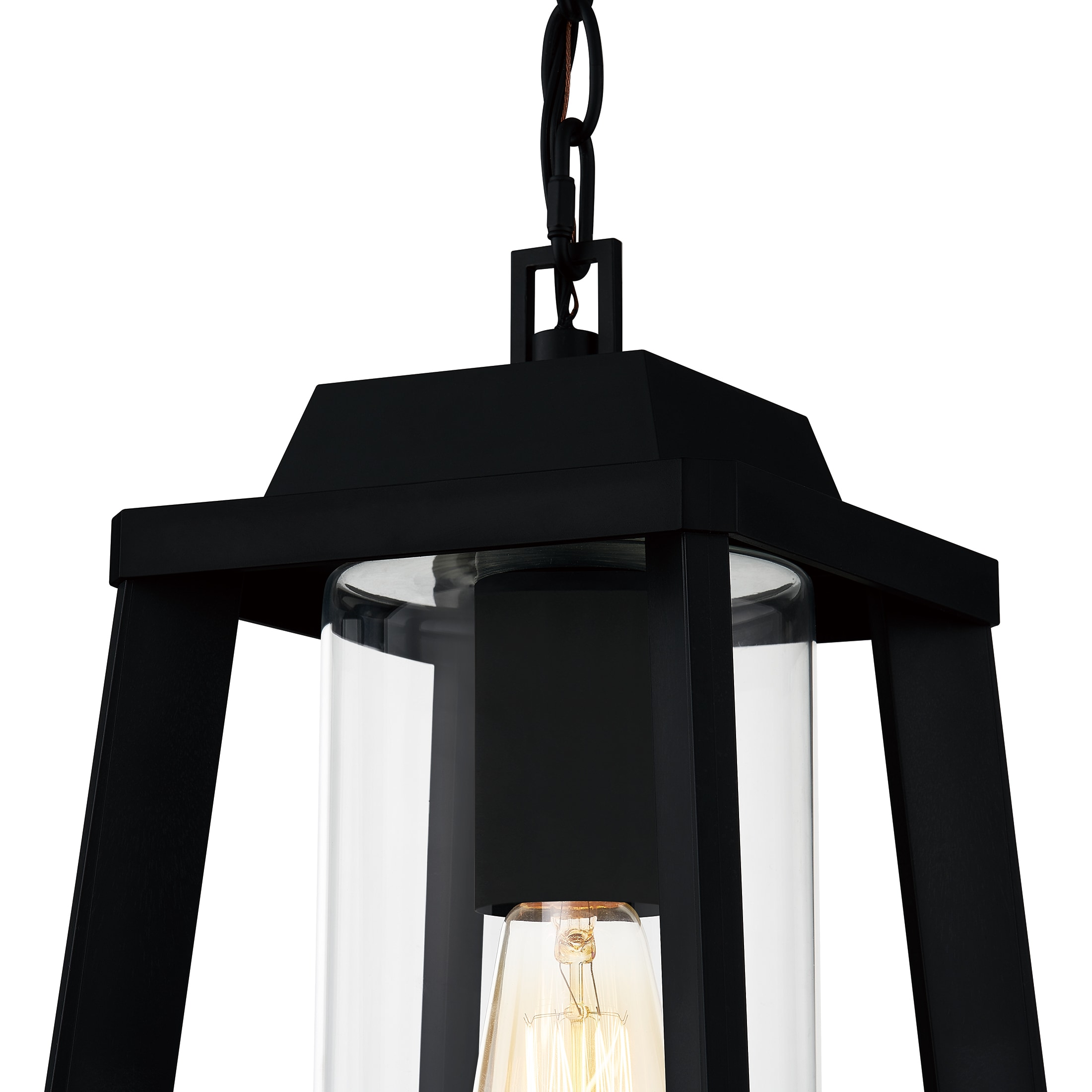 Quoizel Amsted Matte Black Transitional Clear Glass Lantern Medium Outdoor Hanging Pendant Light