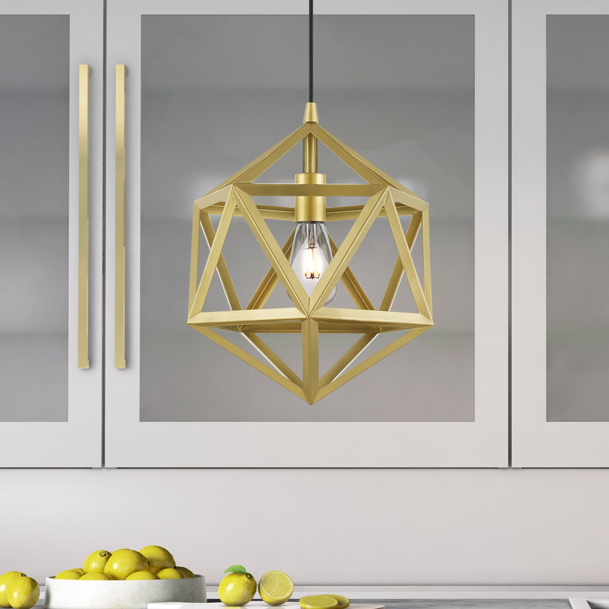 Soft Gold Glass Mini Pendant Light with Metal Shade