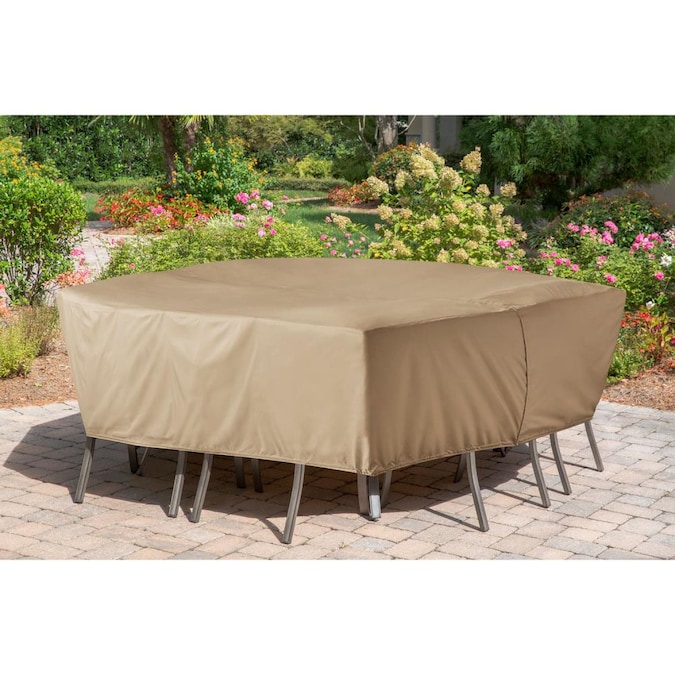 Hanover Tan Vinyl Patio Furniture Cover In The Covers Department At Com - Outdoor Patio Table Set Covers