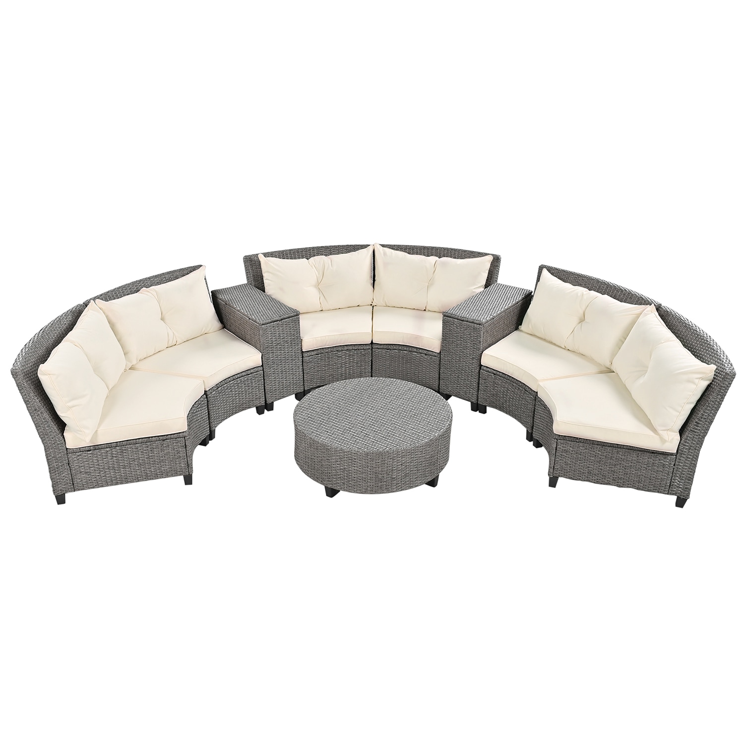 SINOFURN Rattan Outdoor Sectional with Red Cushion(S) and Rattan