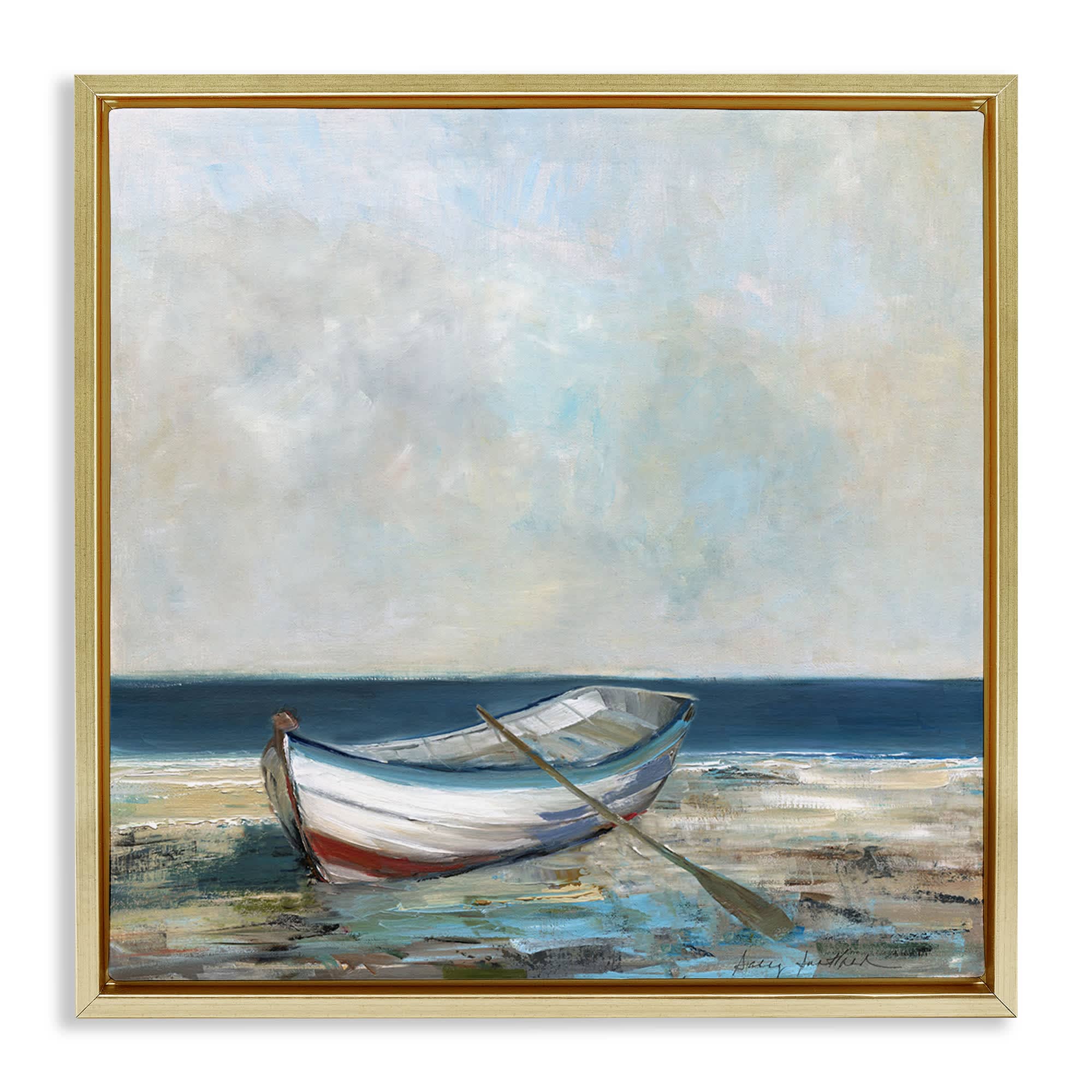 Stupell Industries BS-150-FFG-24X24 Boat and Oar on Shore Floating Frame design by Sally Swatland