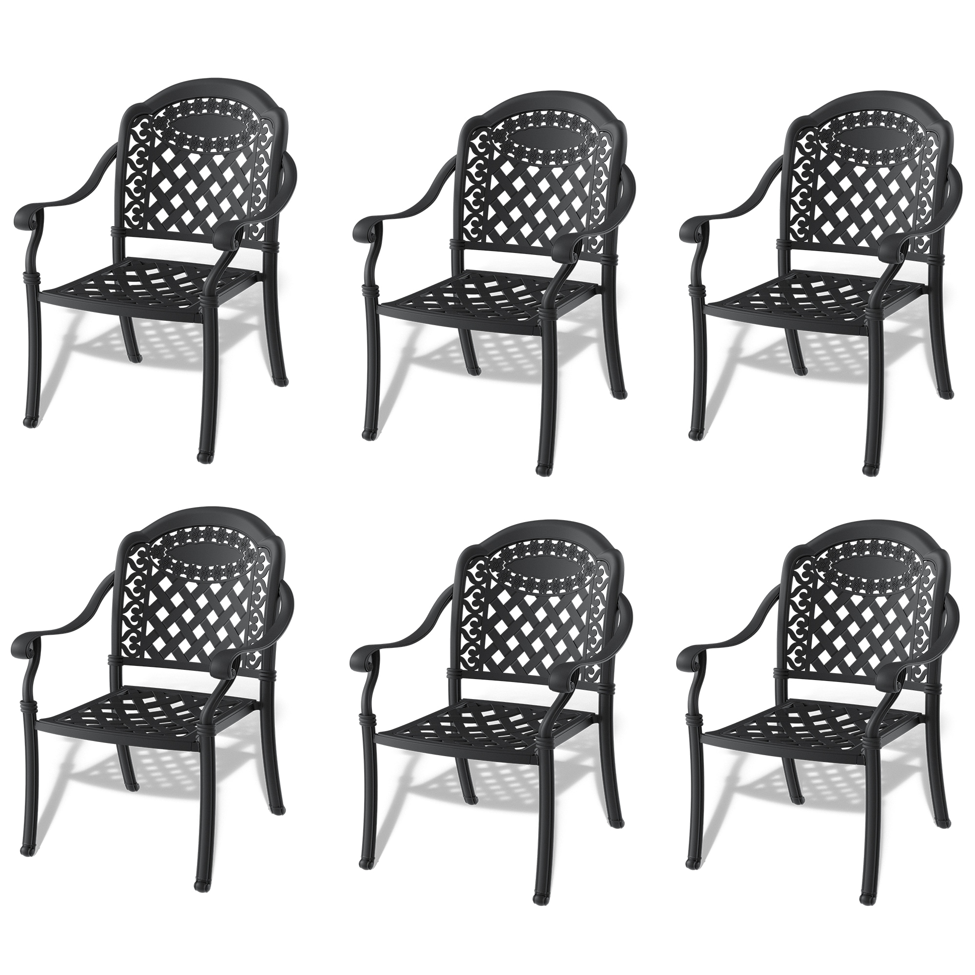Kahomvis NICE-QPW1-758 Patio Chairs Set of 6 Black Aluminum Frame Stationary Balcony Chair with Multiple colors/finishes Solid Seat