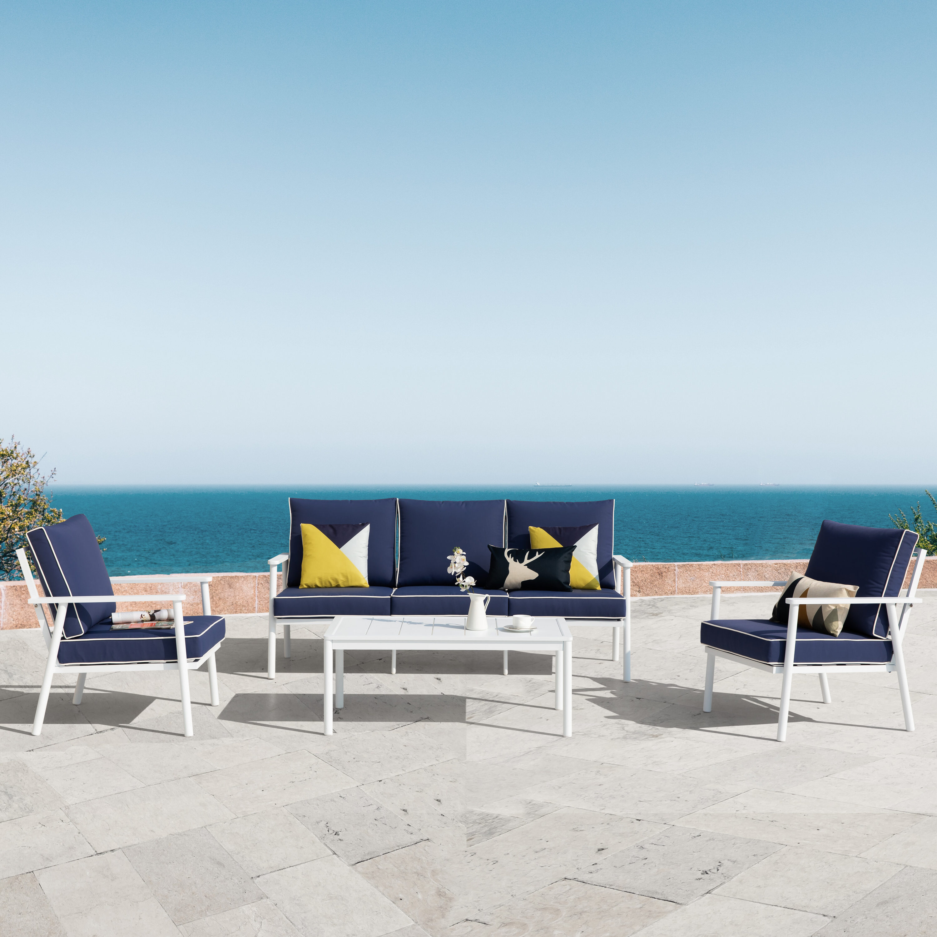 Patio time SAS009-01 14 -Piece Patio Sofa Conversation Set with Blue Cushions