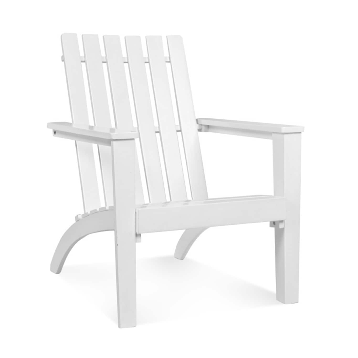Mondawe 528LS-HY Patio Acacia Wood Adirondack Lounge Armchair White Wood Frame Stationary Adirondack Chair with Slat Seat