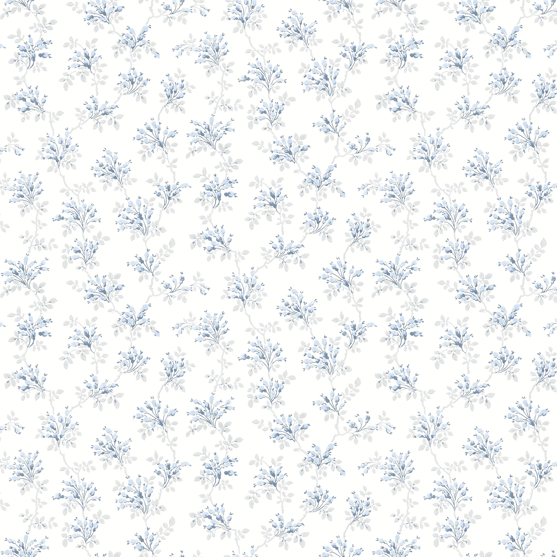 Sofiane Blue and White Botanical Trail Pre-pasted Wallpaper